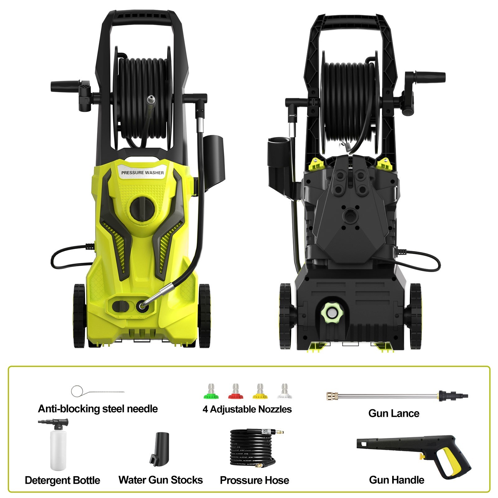 Pressure Washer 4200PSI 2.5GPM, Extension Hose Reel, 4 Nozzles, for Home, Yard