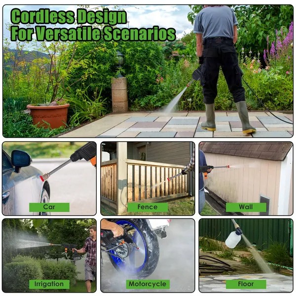 Portable Electric Pressure Washer 300W 27Bar Cordless for Car Bike Patio Garden
