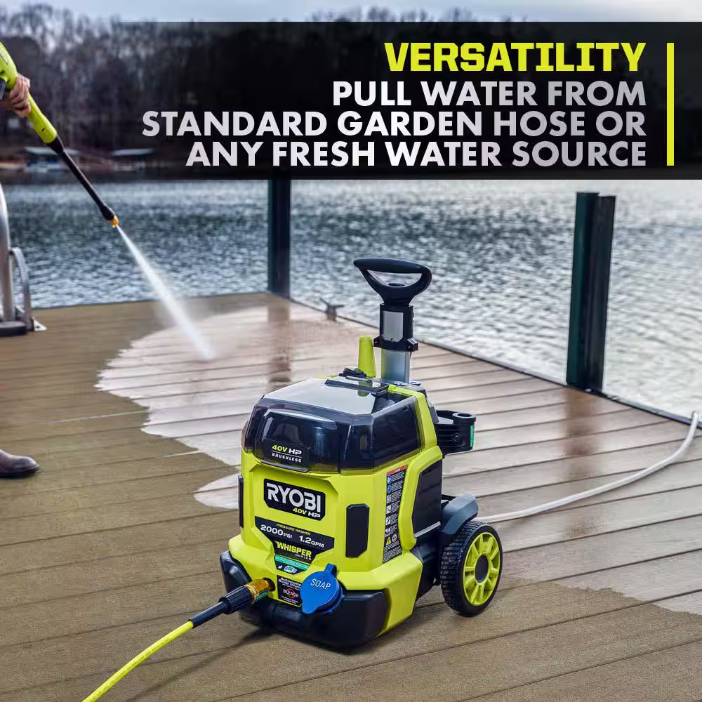 40V HP Brushless Whisper Series 2000 PSI 1.2 GPM Cold Water Electric Pressure Wa
