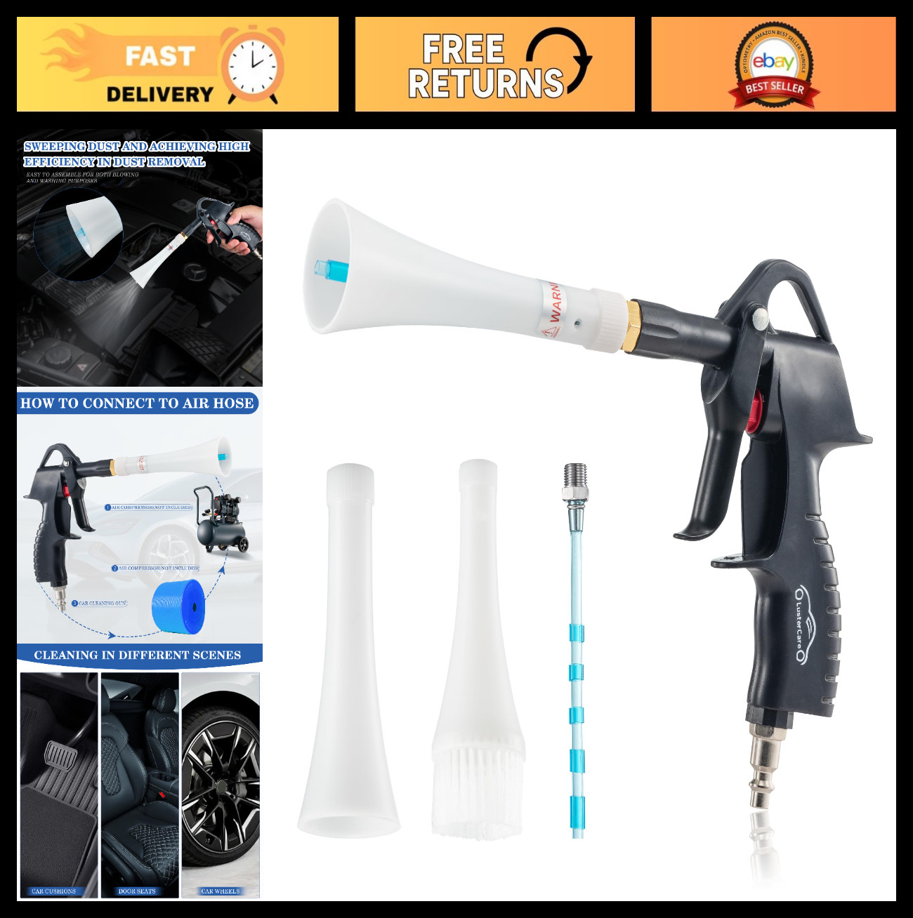 Car Cleaning Gun & Air Blower Nozzle | Teflon Coated Metal Detailing Tool