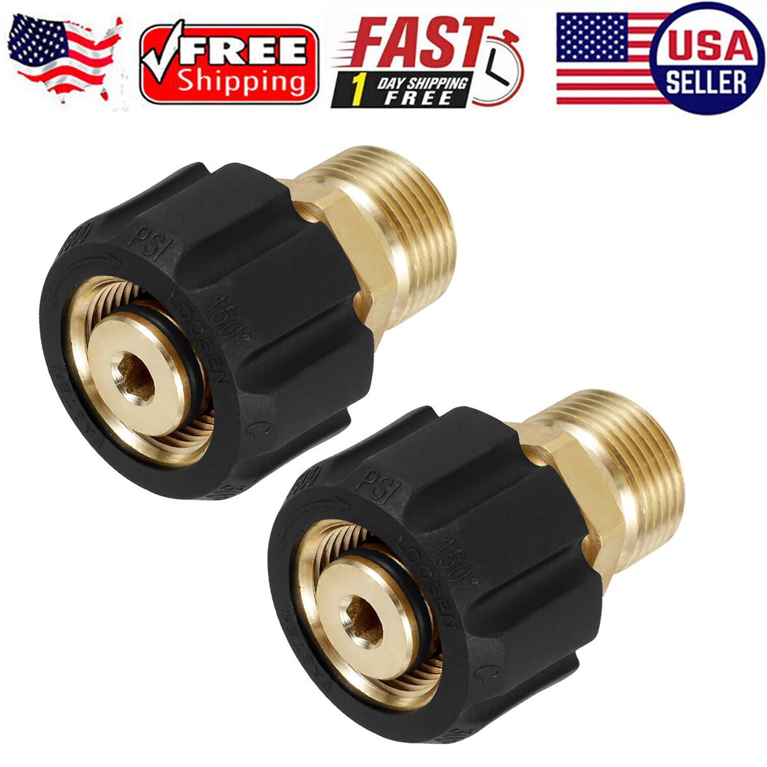 2-10x Pressure Washer Hose Adapter Brass M22 15mm Female to M22 14mm Male temzv