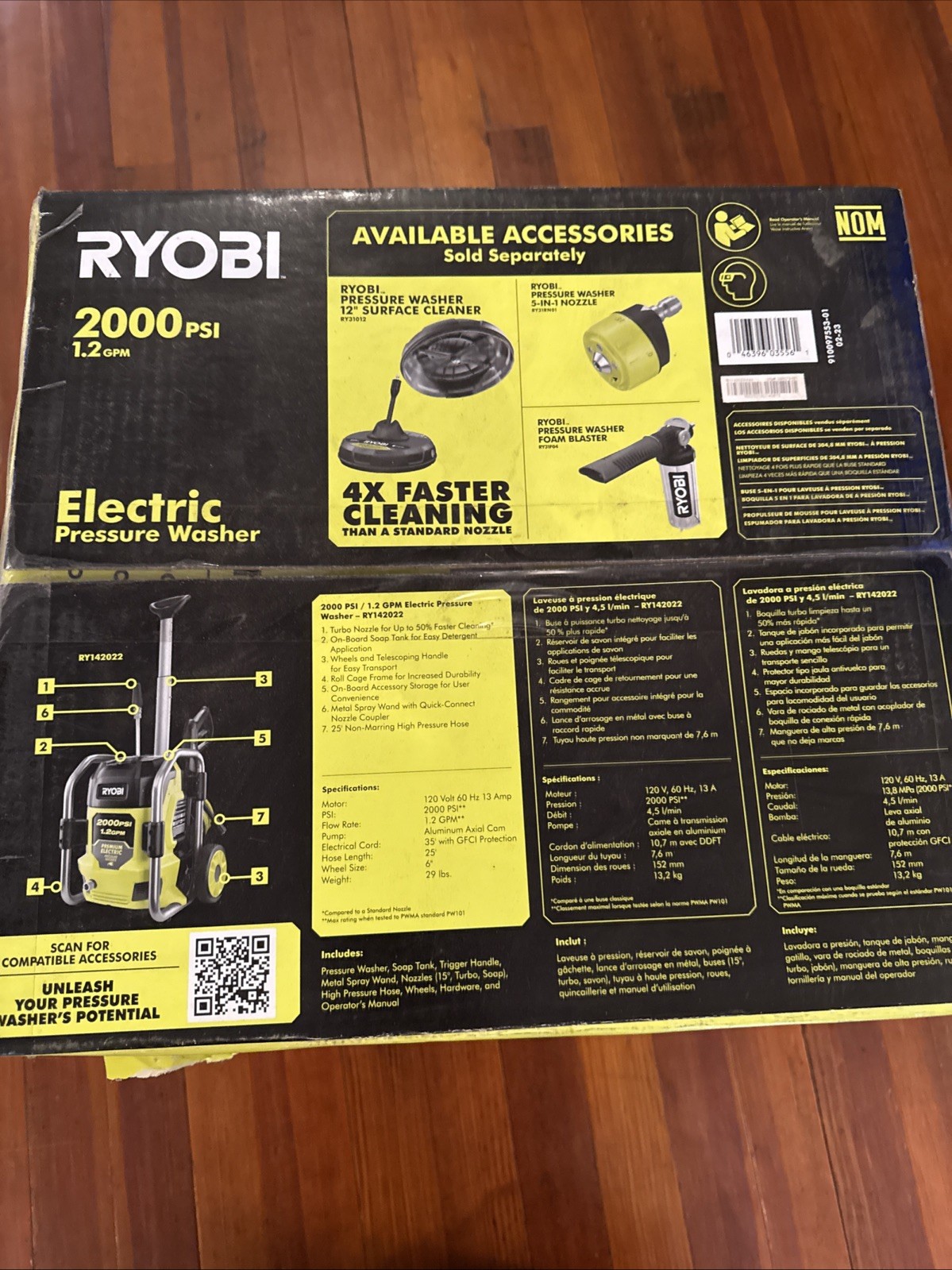 RYOBI 2000 PSI 1.2 GPM Cold Water Electric Pressure Washer New Damaged Box