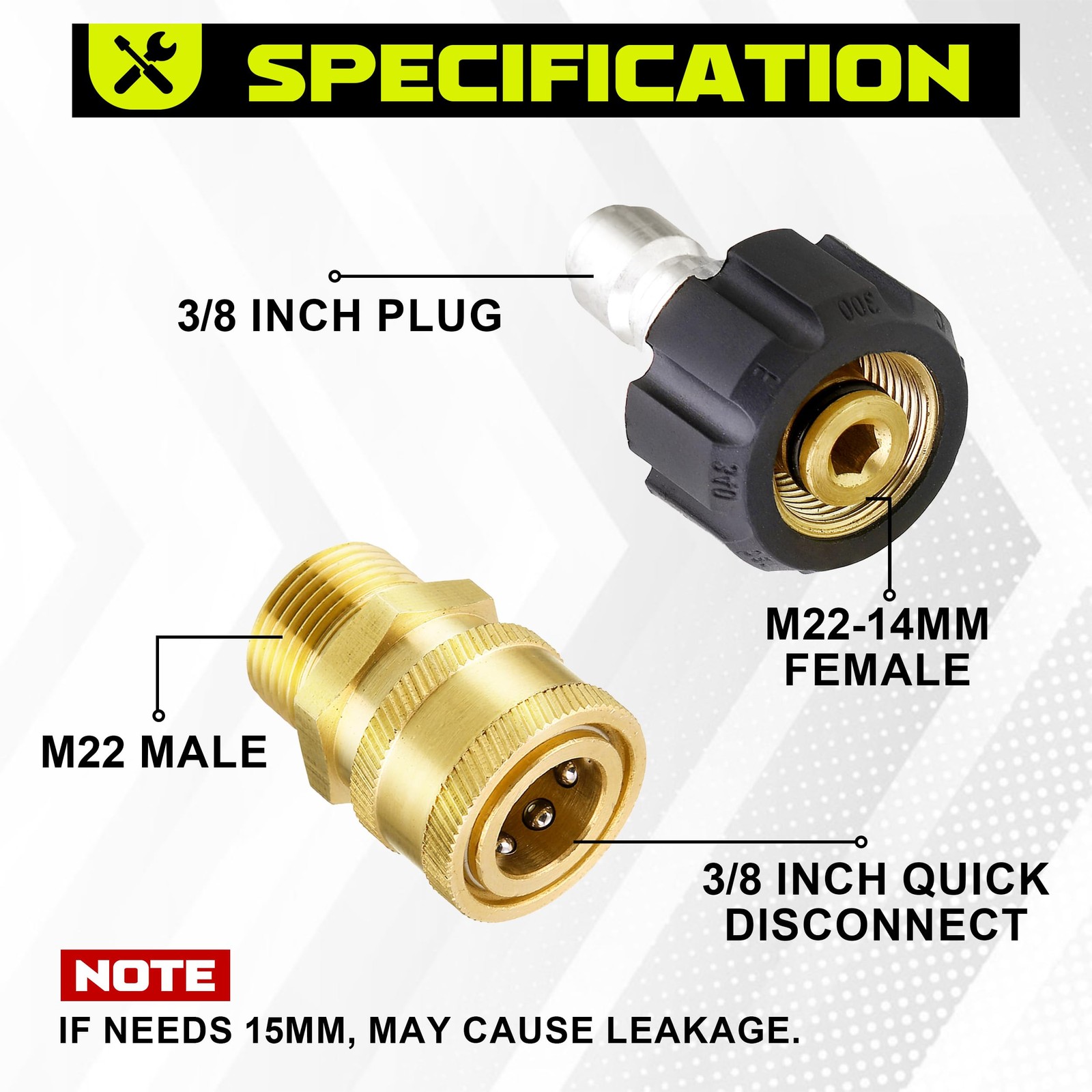 Ultimate Pressure Washer Adapter Set, Quick Disconnect Kit, M22 Swivel to 3/8…