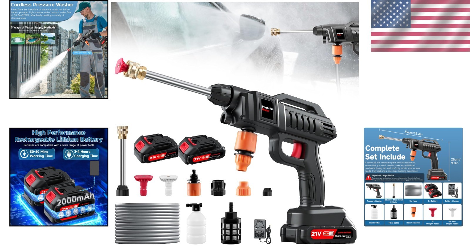 Cordless Electric High Pressure Water Spray Car Gun 850PSI Portable Washer Clean