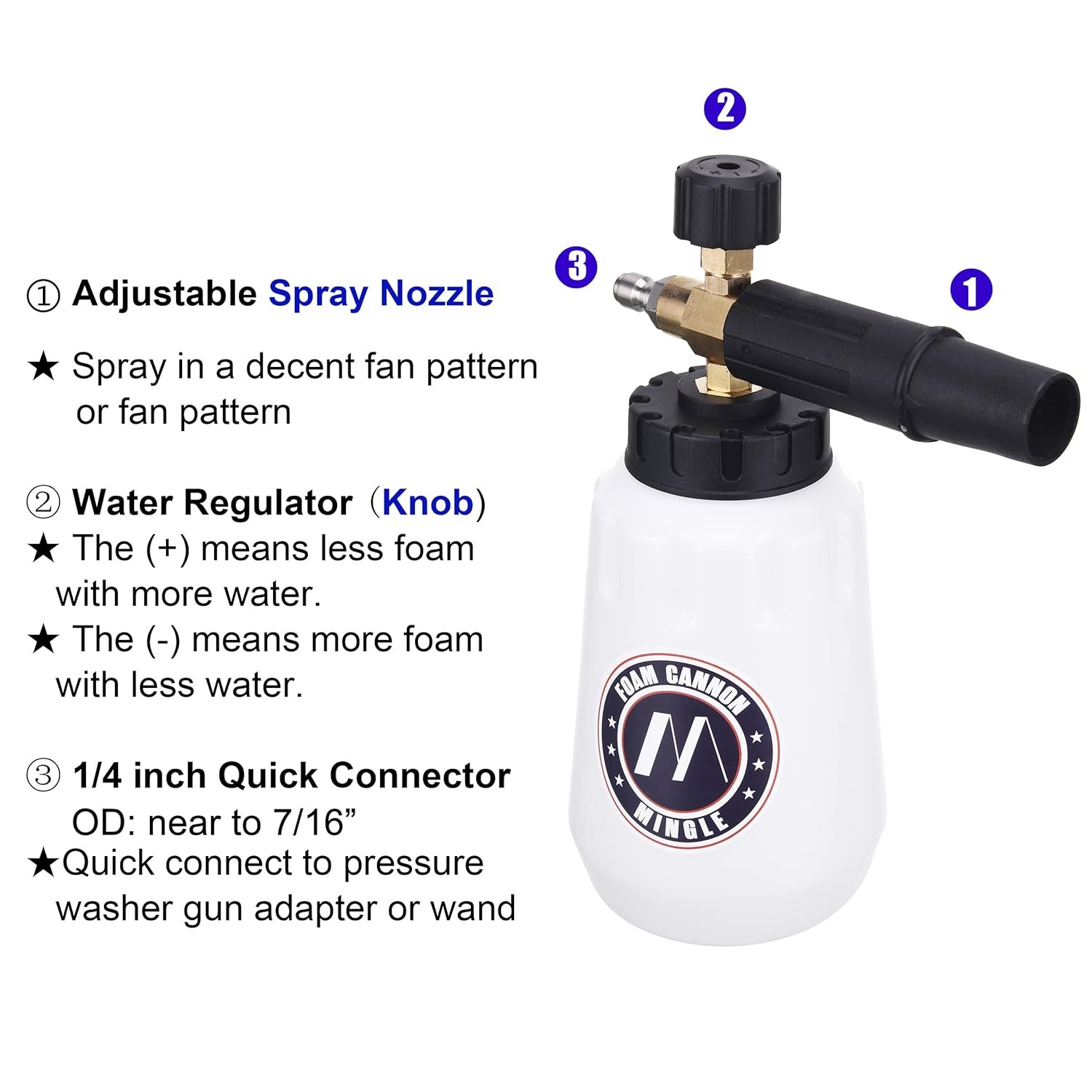 Foam Cannon, Replacement for Sun Joe SPX Series, 5 Nozzle Tips, 1/4″ Connector