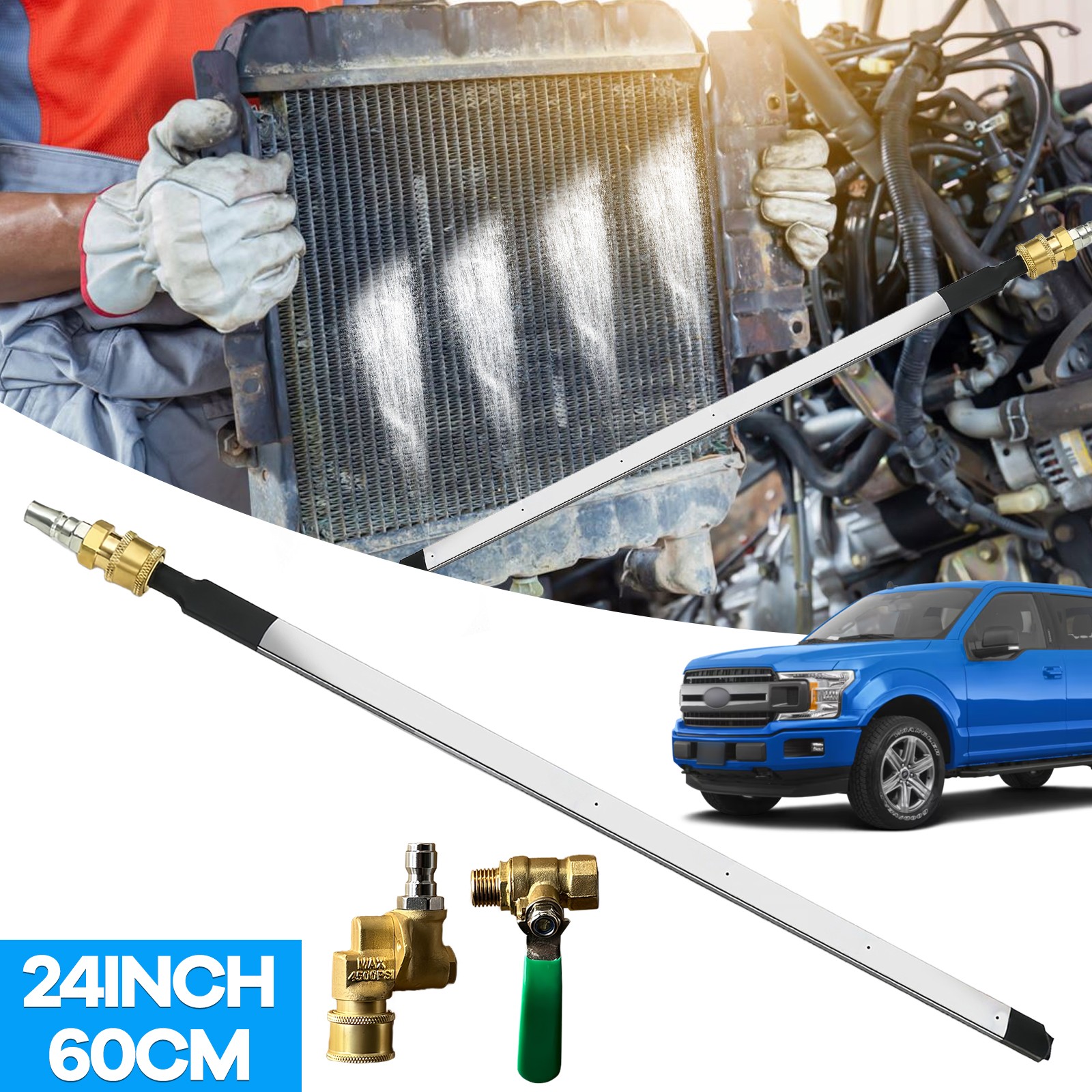 24″ Pro Radiator Cleaning Wand Kit Radiator Cleaner Tool with 5 Spray Nozzles US