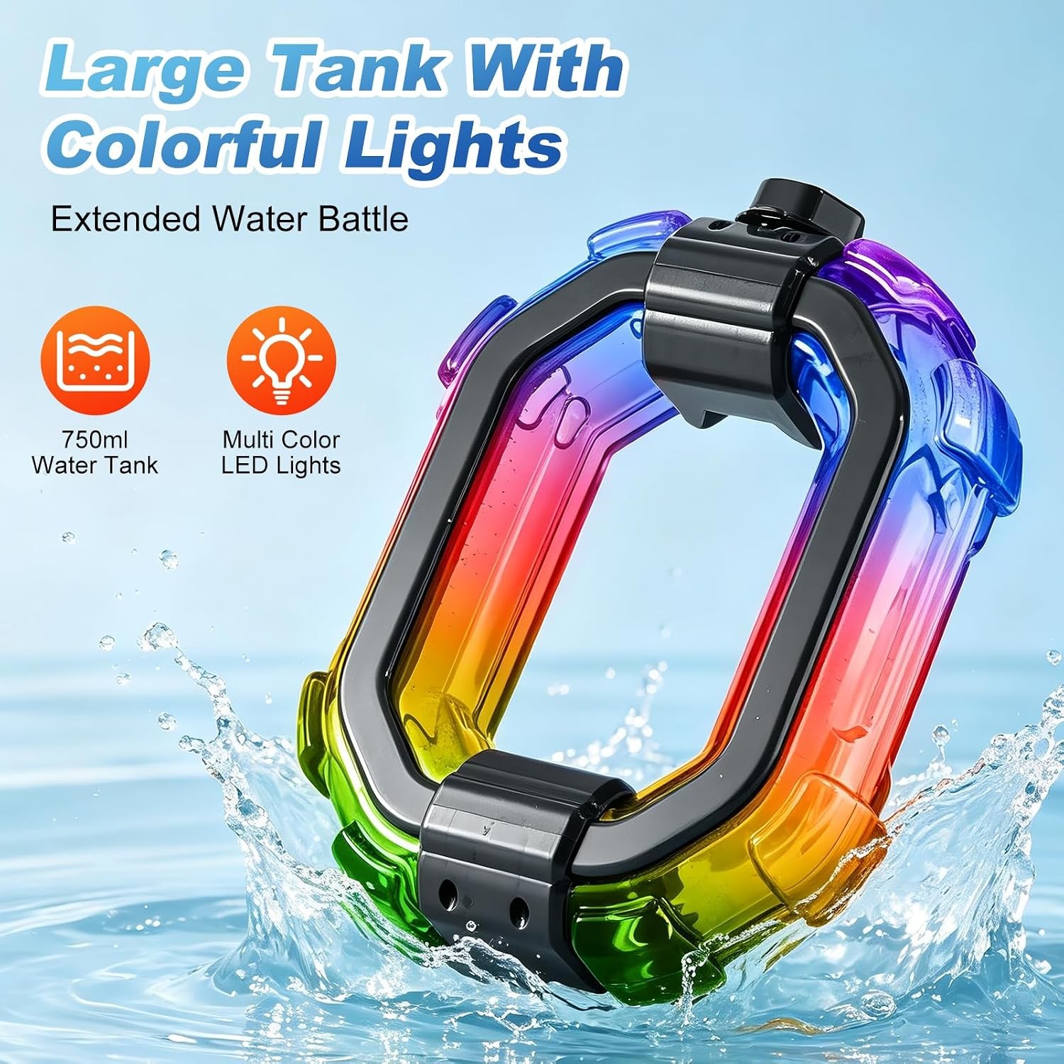 750ML Large Capacity Electric Water Gun, 28-32 FT Range, LED Muzzle