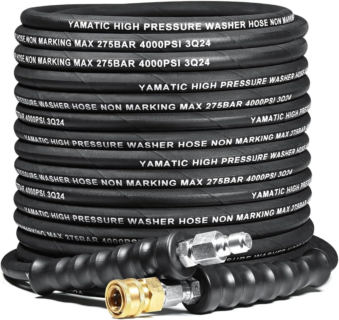 YAMATIC 4000PSI Flexible Pressure Washer Hose Kink Resistant 3/8″ Quick Connect