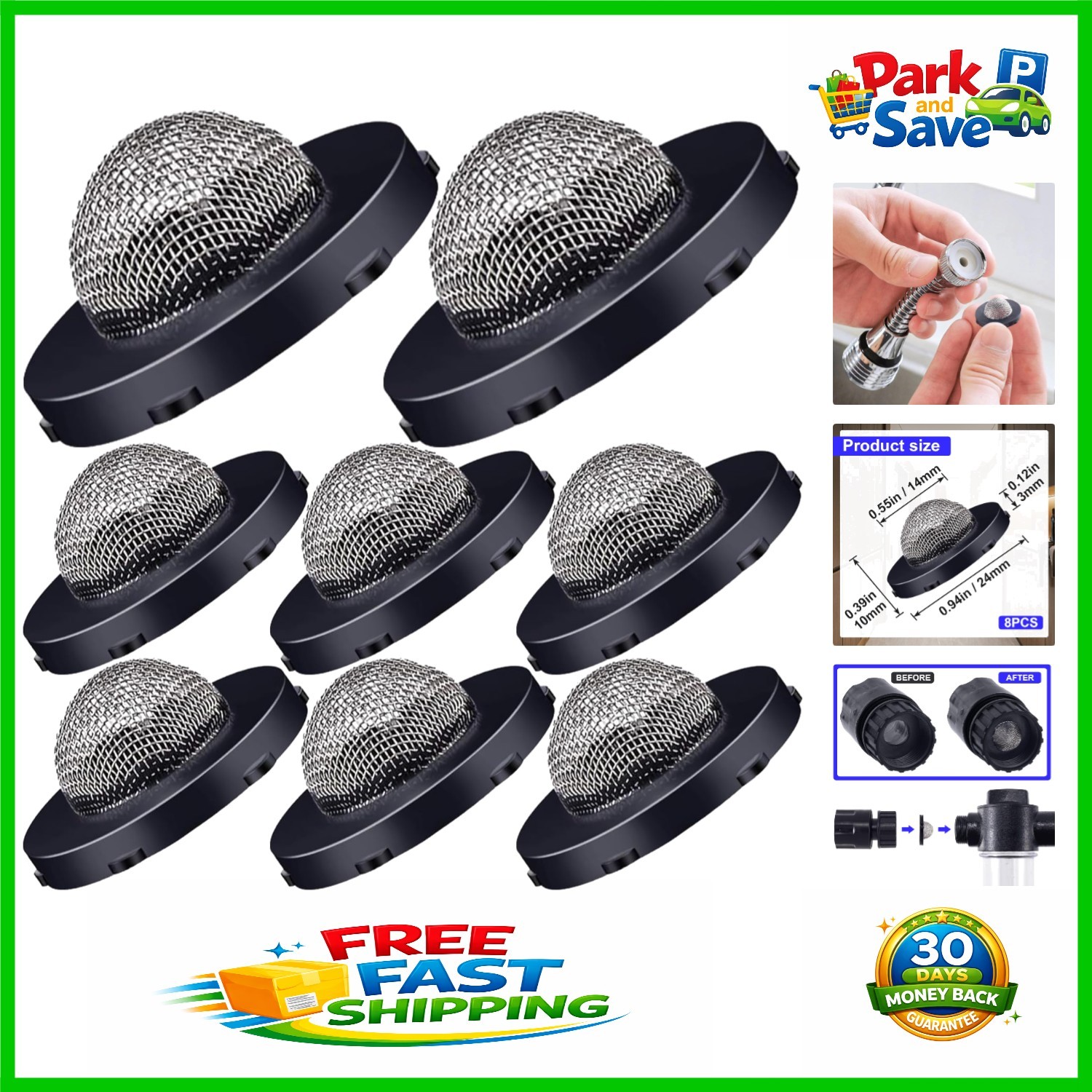 8pcs Hose Filter Washers – Stainless Steel & Rubber for Efficiency