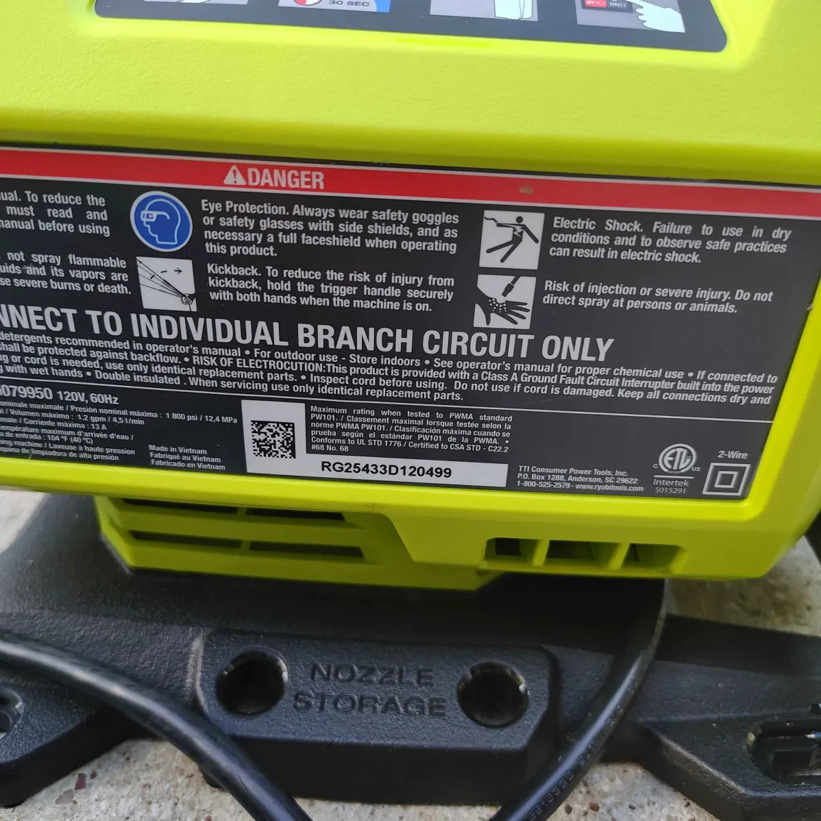 RYOBI 1800 PSI 1.2 GPM Cold Water Corded Electric Pressure Washer RY141803
