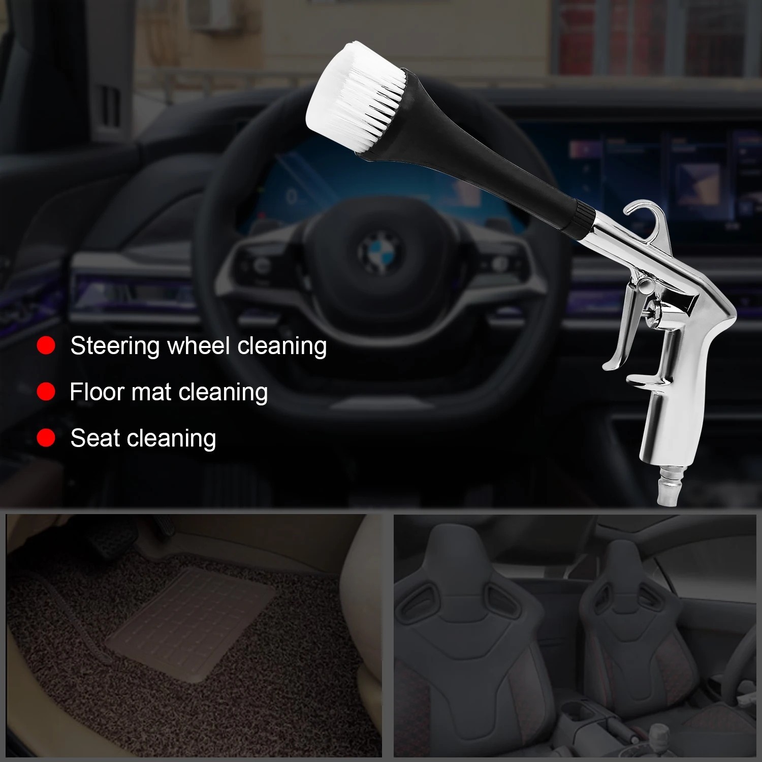 3-in-1 High-Pressure Car Cleaning Gun Tornado Air Blow Tool 360° Rotating 1/4in