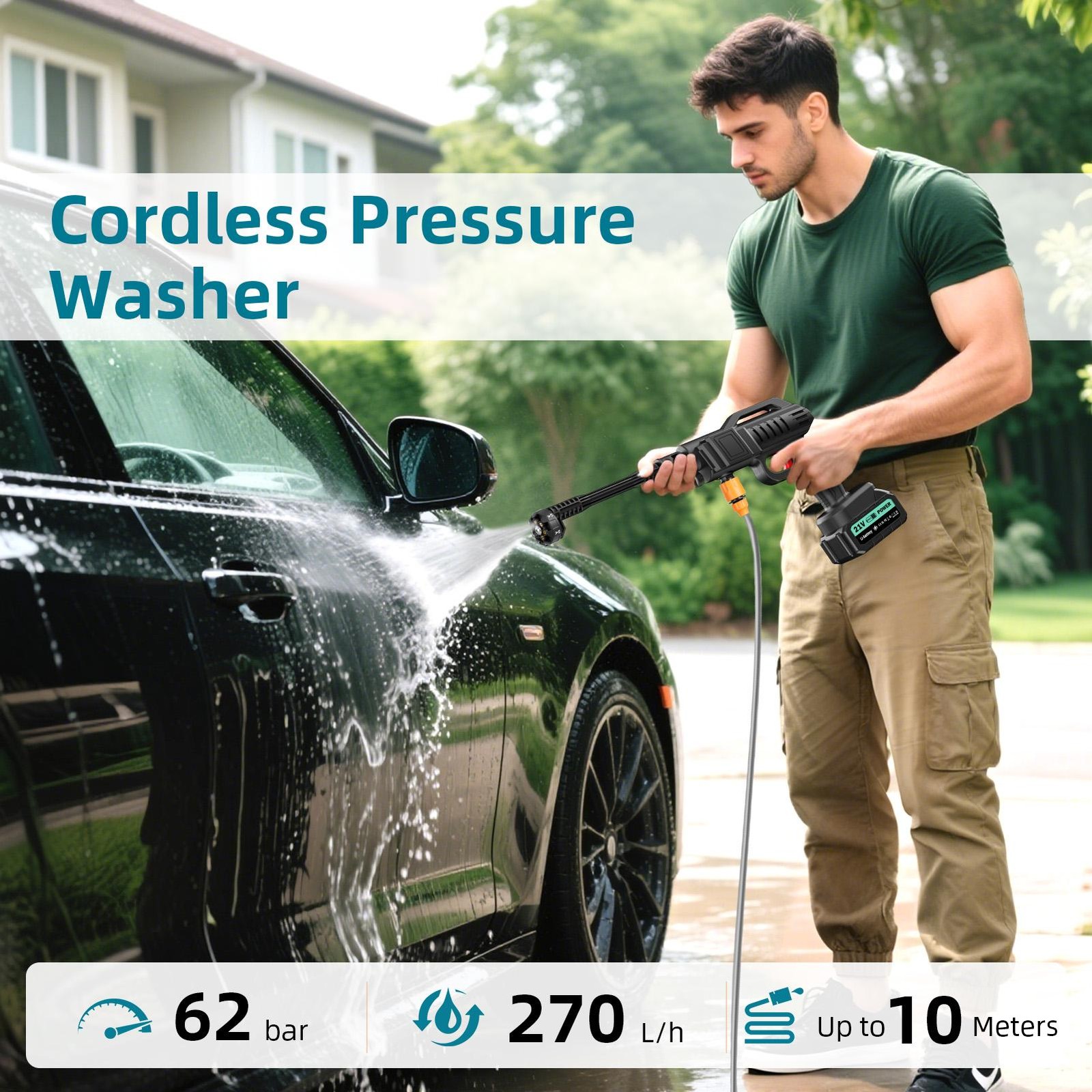 Car Cordless Pressure Washer Gun 2 Batteries 6 In 1 Nozzle Suitable For Familie