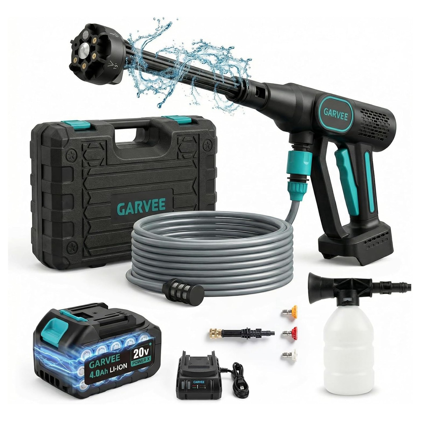 20V 500PSI 2.5GPM Cordless Cold Water Power Cleaner w/ 6-in-1 Nozzle & 26FT Hose