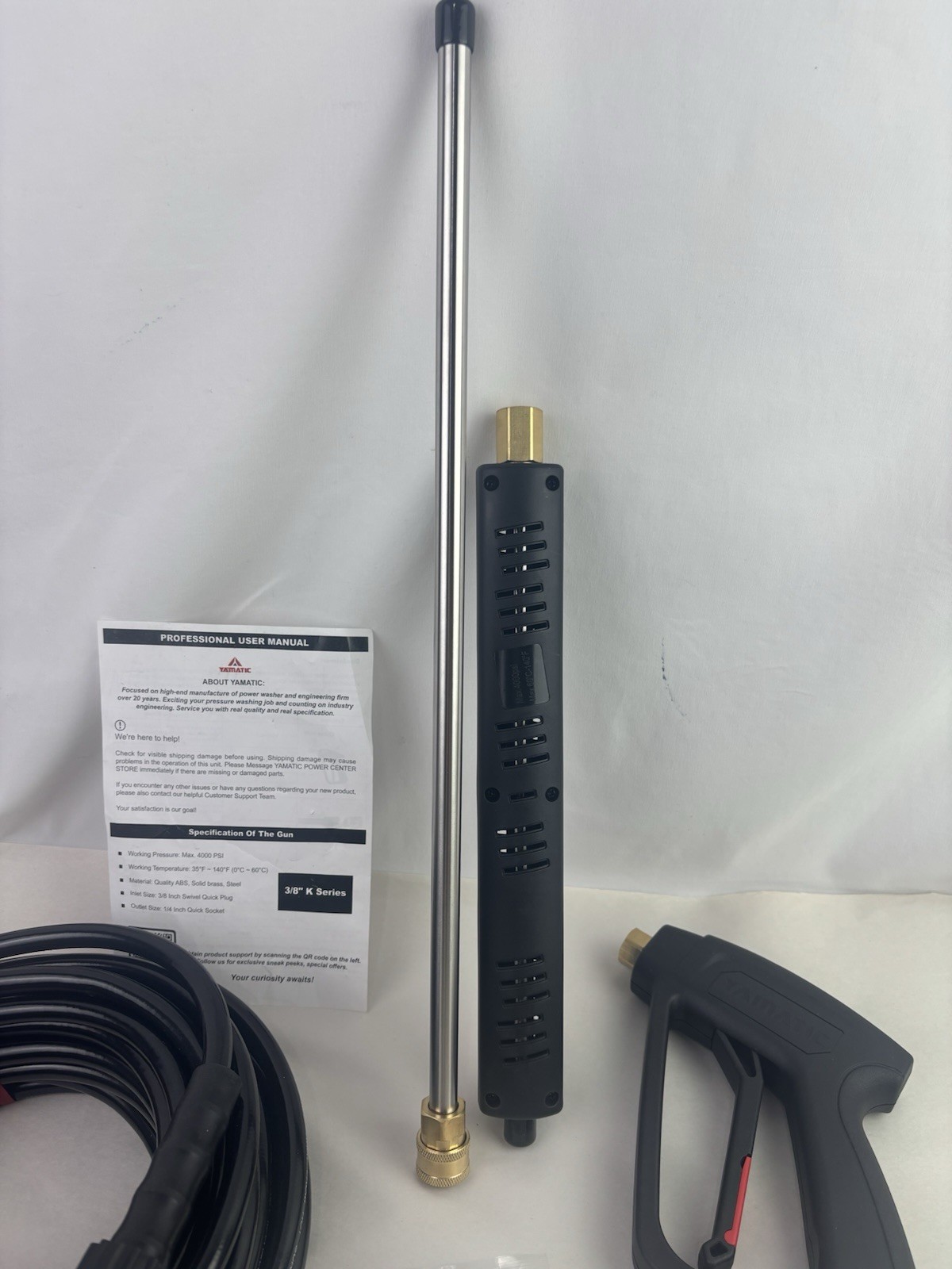 50ft YAMATIC Pressure Washer Gun and Hose Kit 3/8″ Swivel Quick Connect M22-14mm