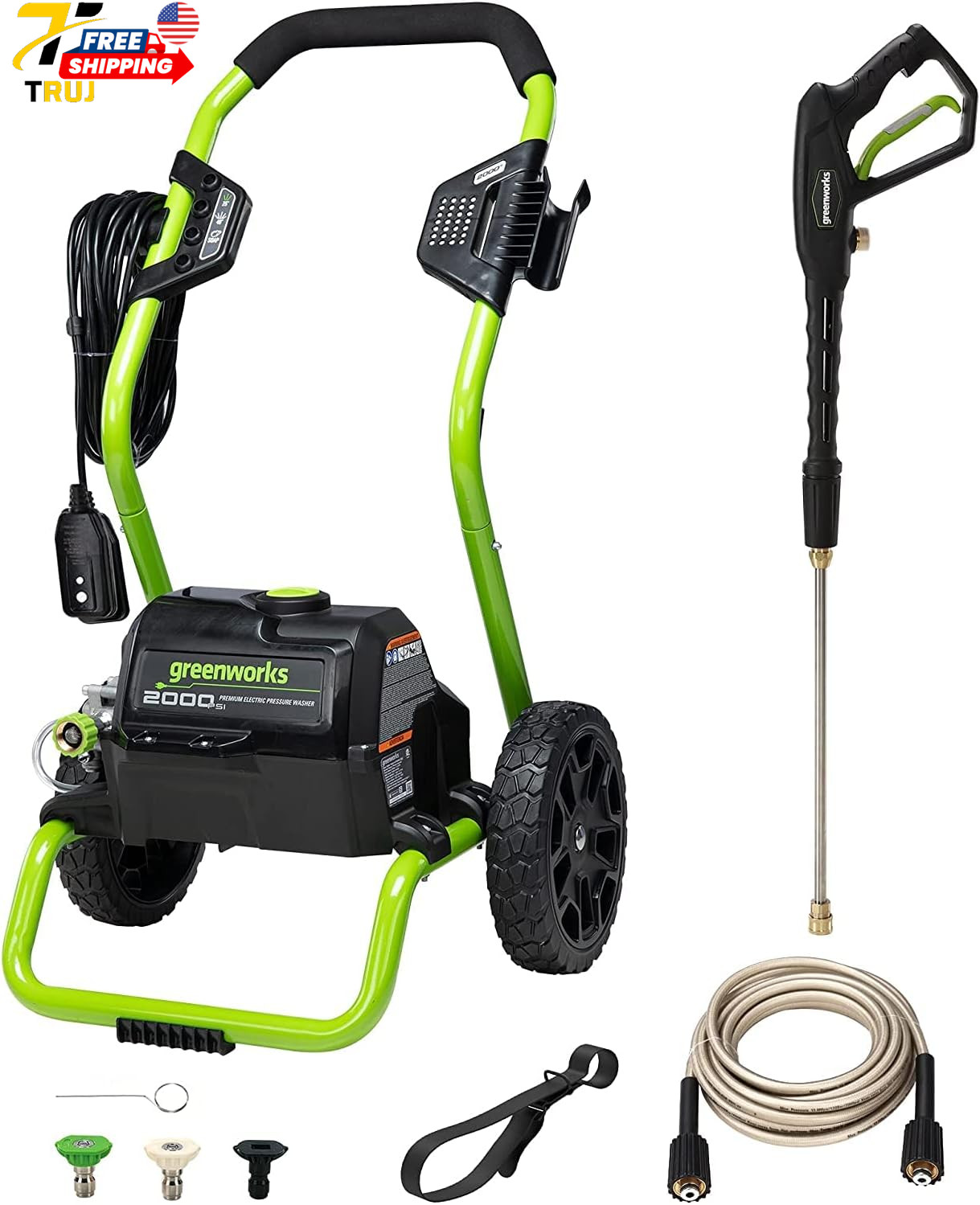 Greenworks 2000 PSI (13 Amp) Electric Pressure Washer (Wheels For Transport / 20