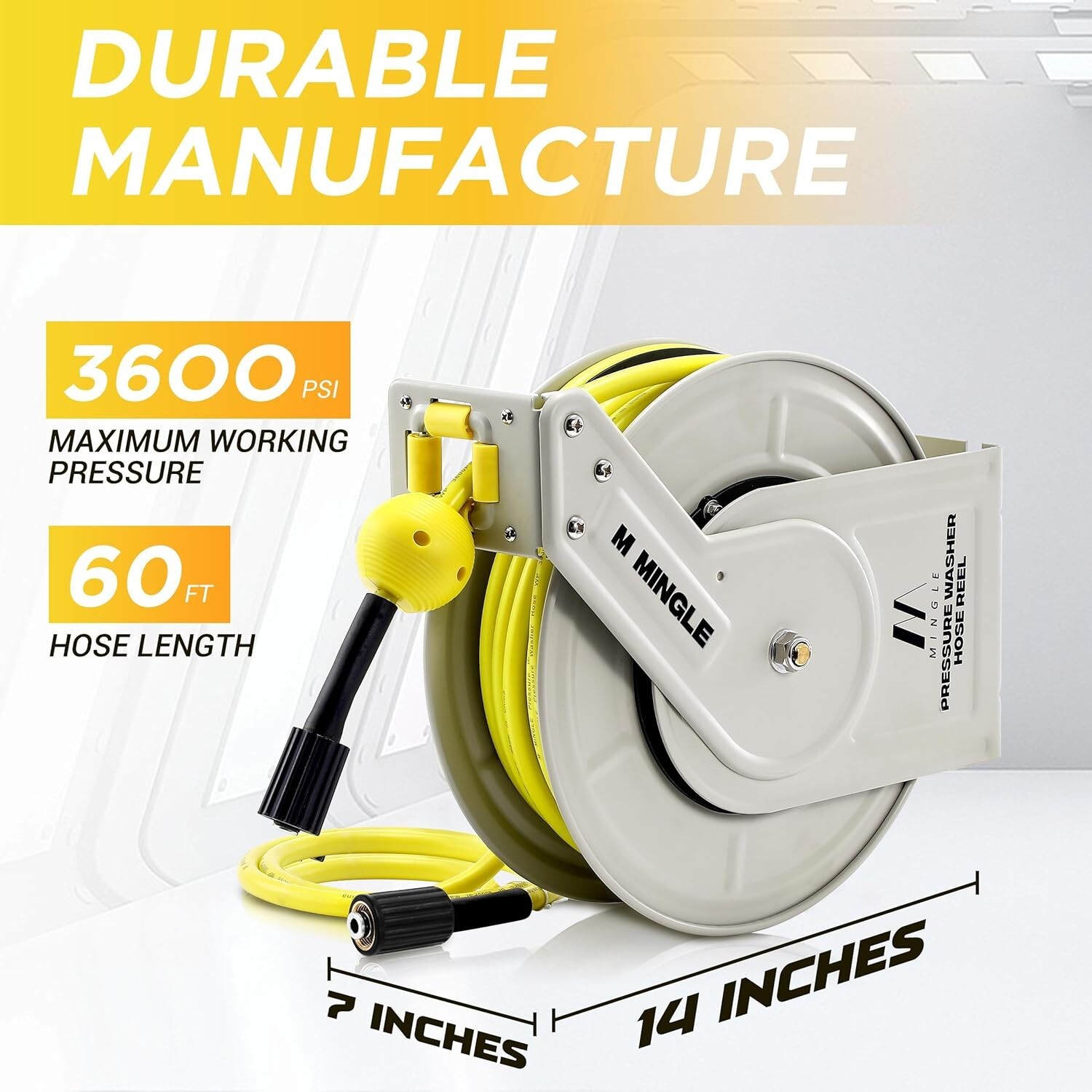Professional 60ft Pressure Washer Hose Reel – Anti-Tangle and Wall Mounted