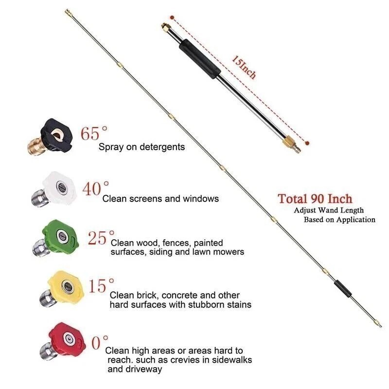 4000PSI 120″Pressure Washer Wand Extension Power Lance Gun Attachment Nozzle Tip