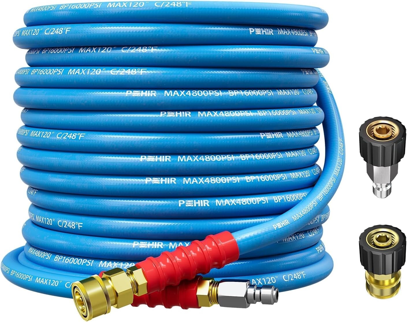 POHIR 50FT 3/8″ Pressure Washer Hose 4800PSI Flexible Power Wire Extension Hose