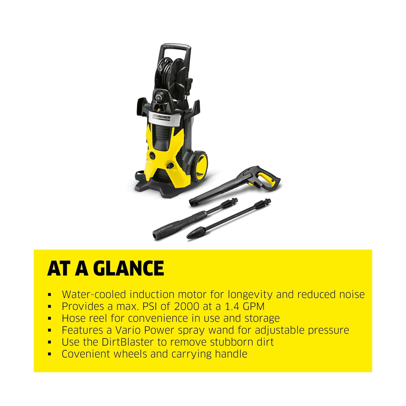 Kärcher K5 Premium, 1.4 GPM Pressure Washer with Hose Reel, Vario Power & D
