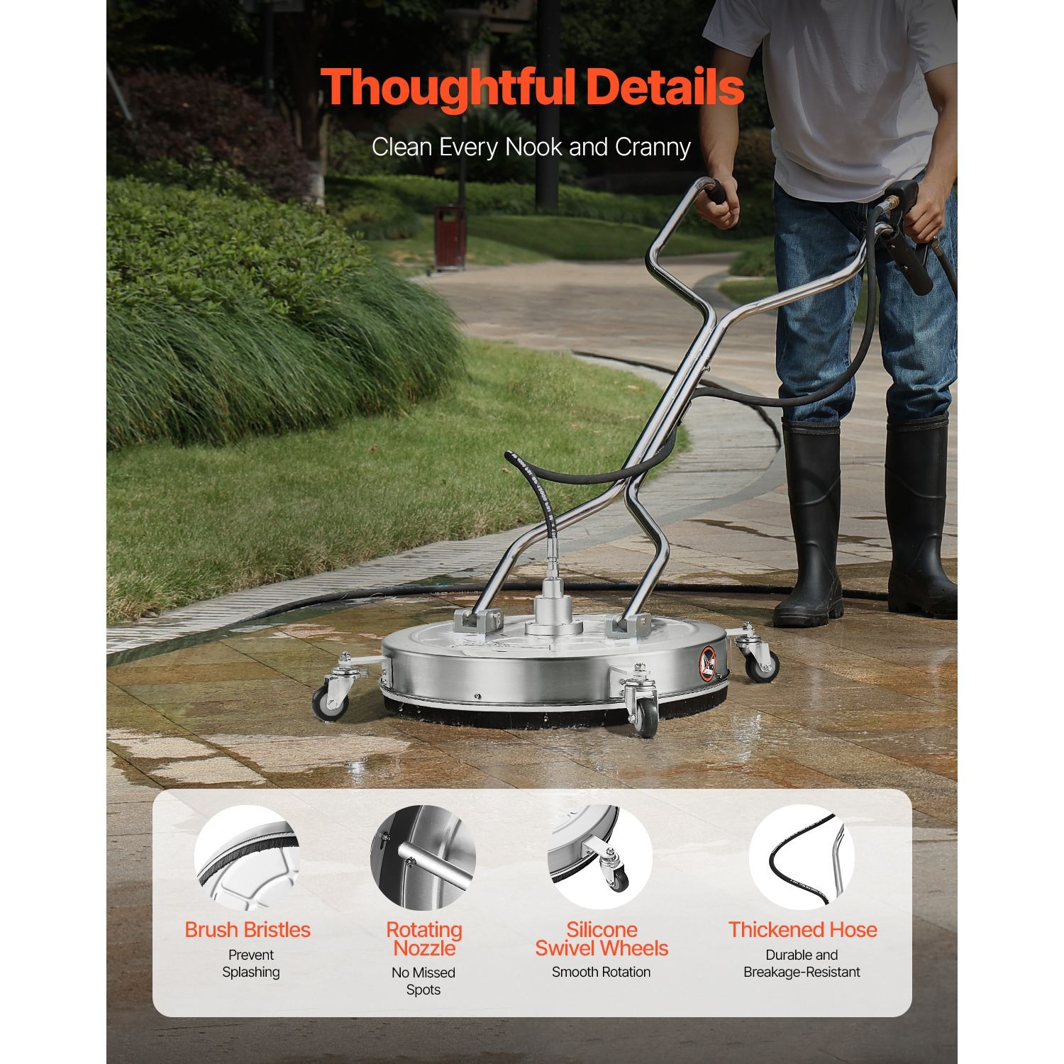 24″ Pressure Washer Surface Cleaner, Stainless Steel Pressure Washer Attachments
