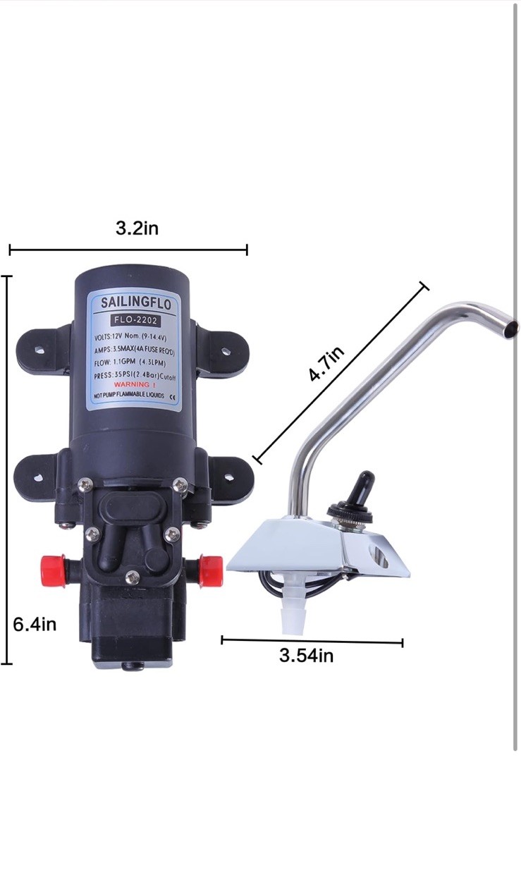 12V RV Water Pump – 35Psi, 1.0GPM with Pressure Switch & 360 Rotatable Faucet…