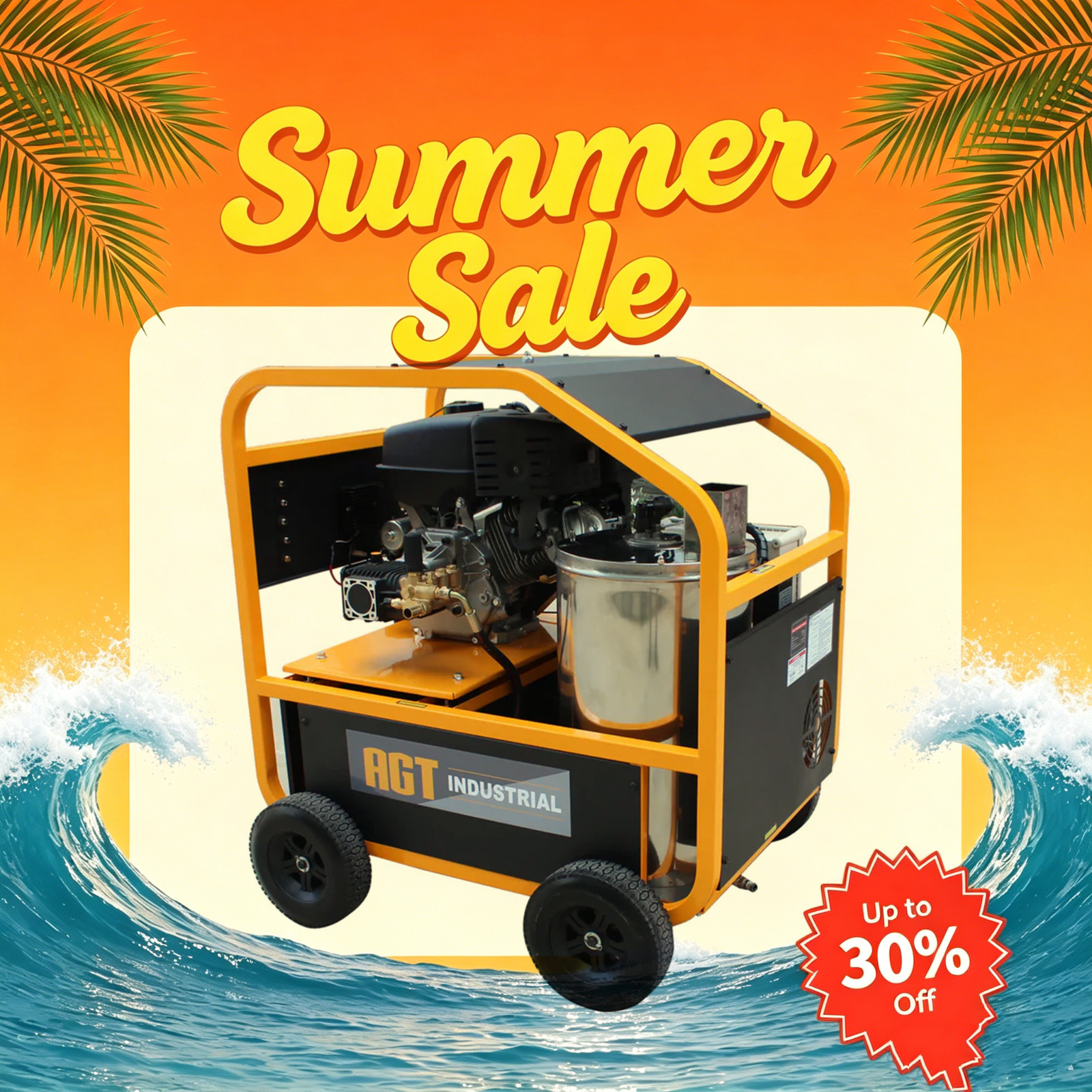 AGT HPW3000-1 Hot Water Pressure Washer 3000 PSI, 6.5HP, 33′ Hose, Free Shipping
