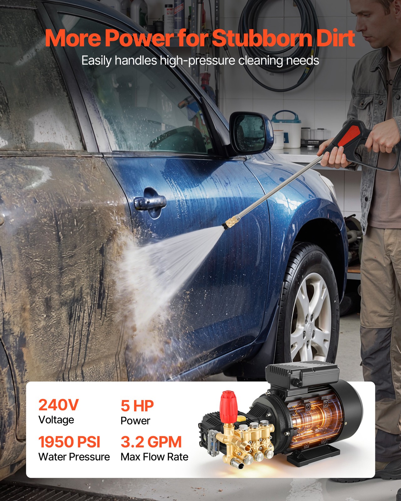 VEVOR Electric Pressure Washer Pump Kit Triplex Power Washer Pump with 5HP Motor