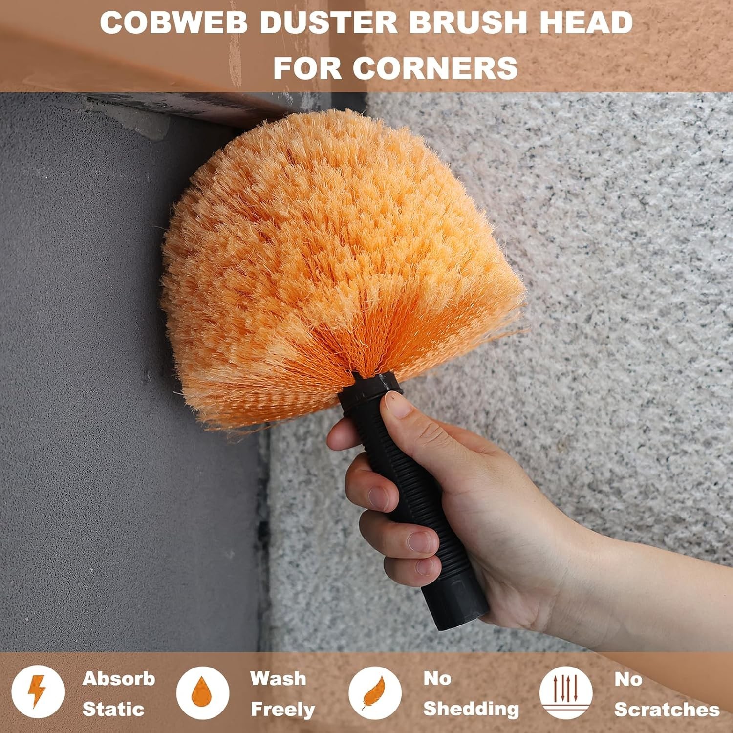 Tonmp Orange Twist-On Cobweb Duster Head Brush, Fits Standard 3/4 inch