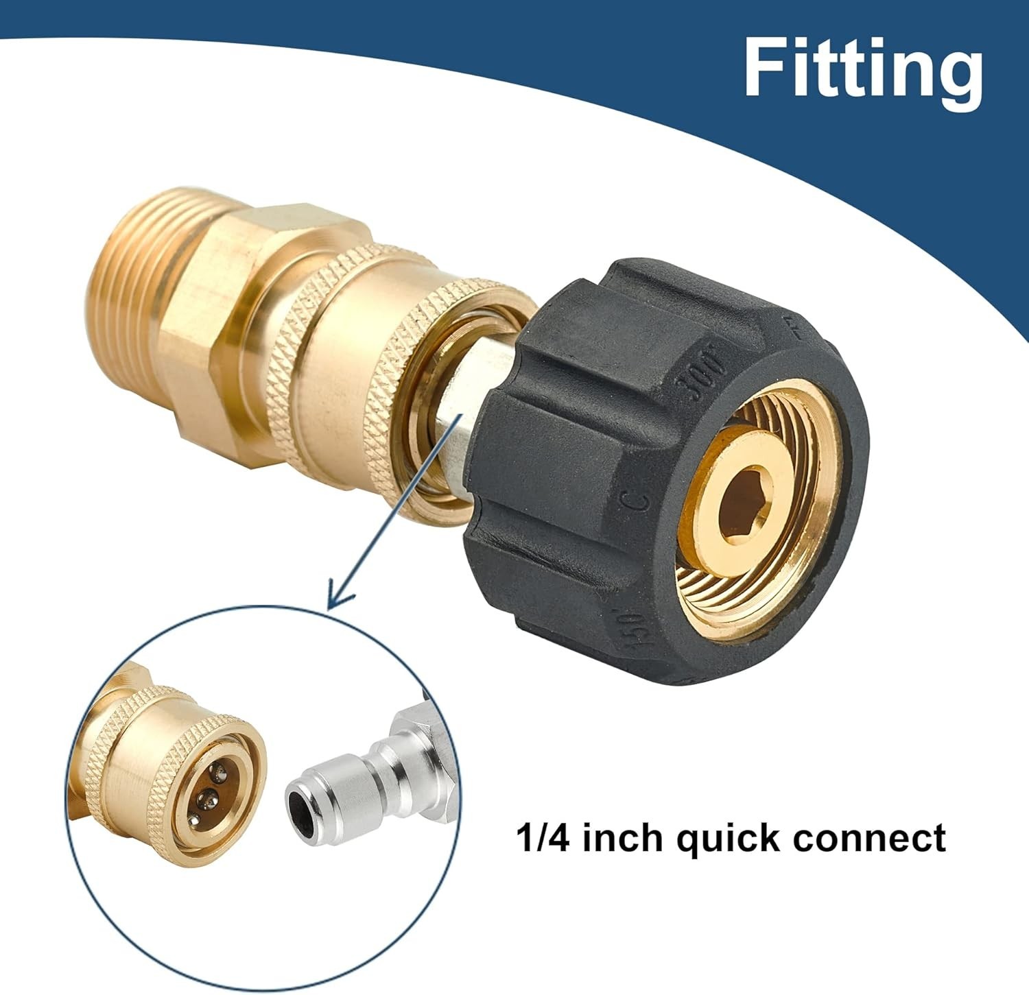 Pressure Washer Quick Connect Fittings, M22 14mm to 1/4 Inch Quick Connect Press