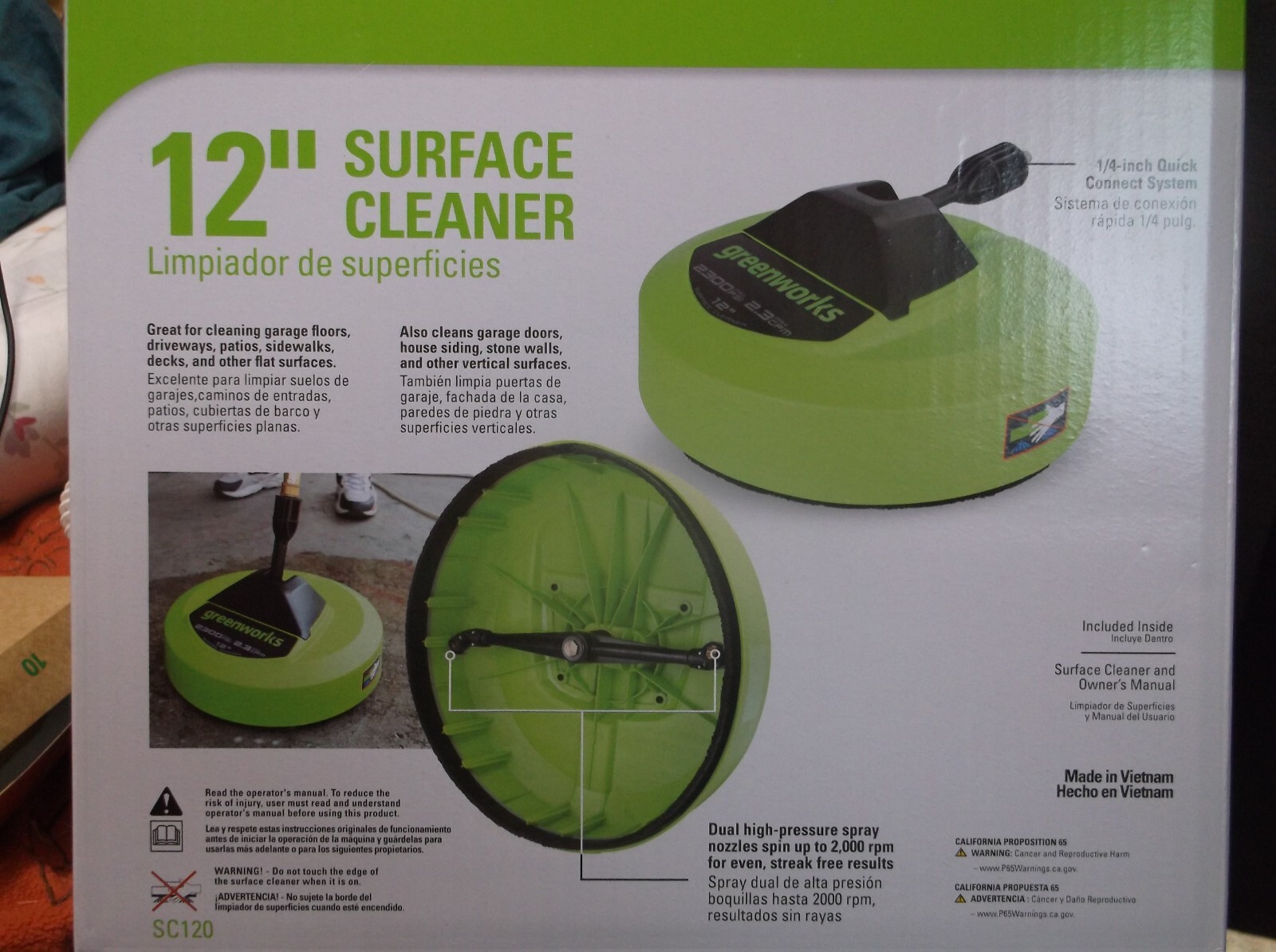 Greenworks 12 inch Pressure Washer Attachment Surface Cleaner Up to 2300 Psi