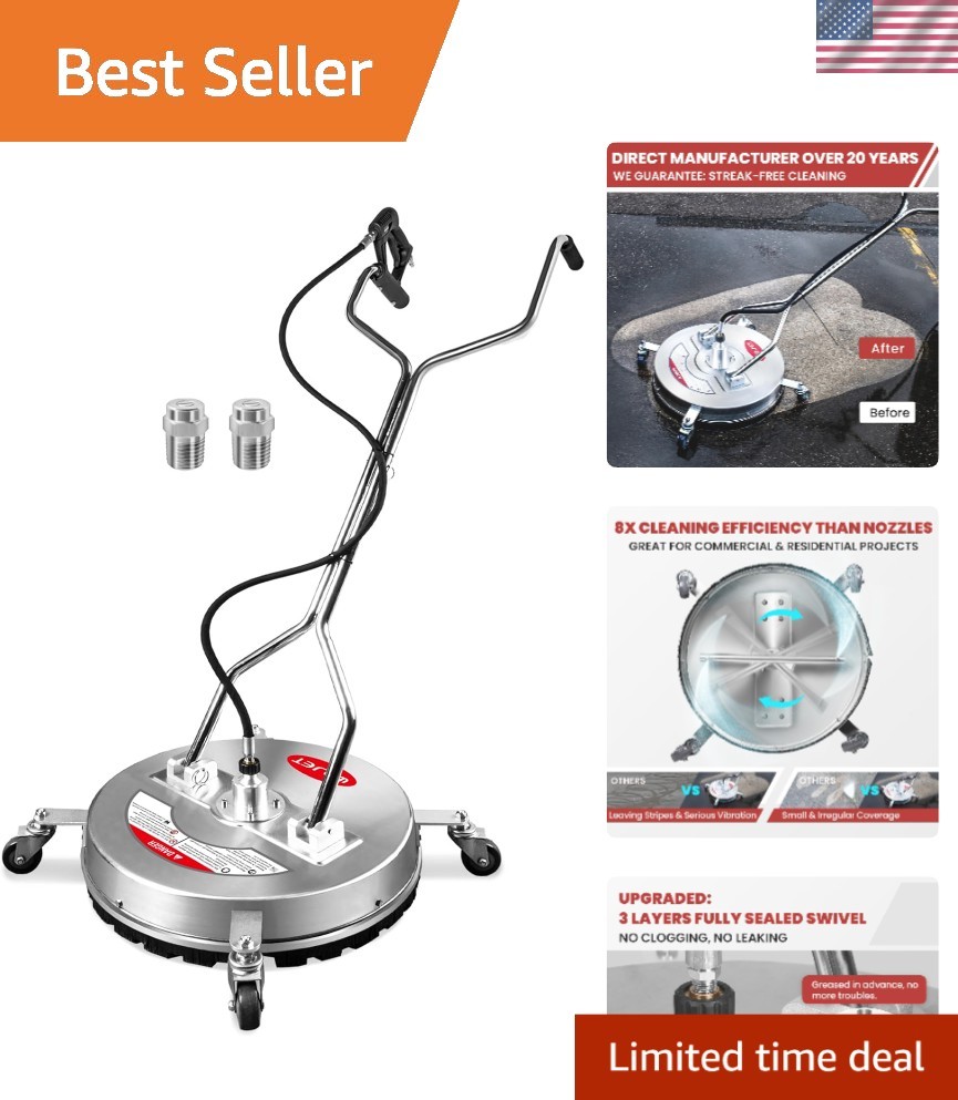 4500PSI Stainless Steel Pressure Washer Surface Cleaner with Wheels & Handles