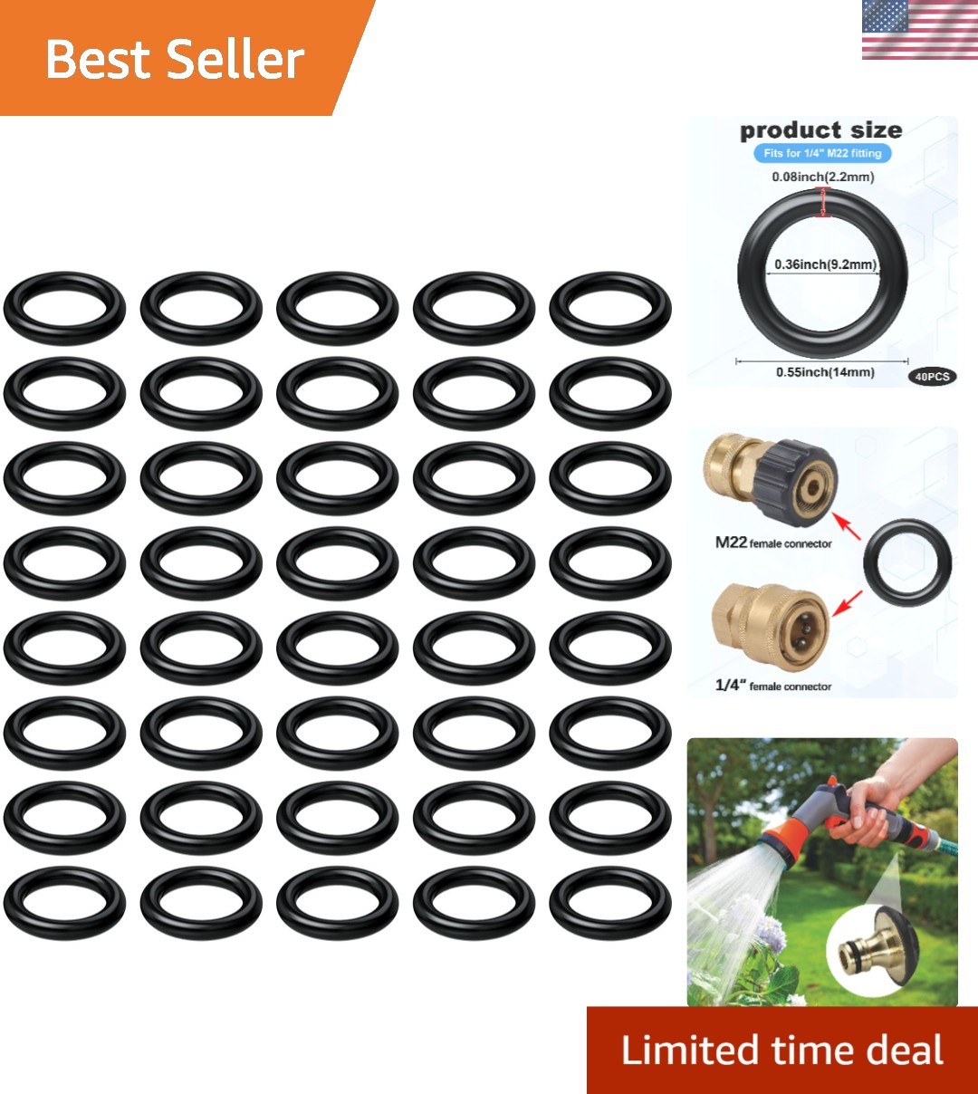 Durable 40 Count O-Ring Kit for Pressure Washers and Garden Hoses – Black Rubber