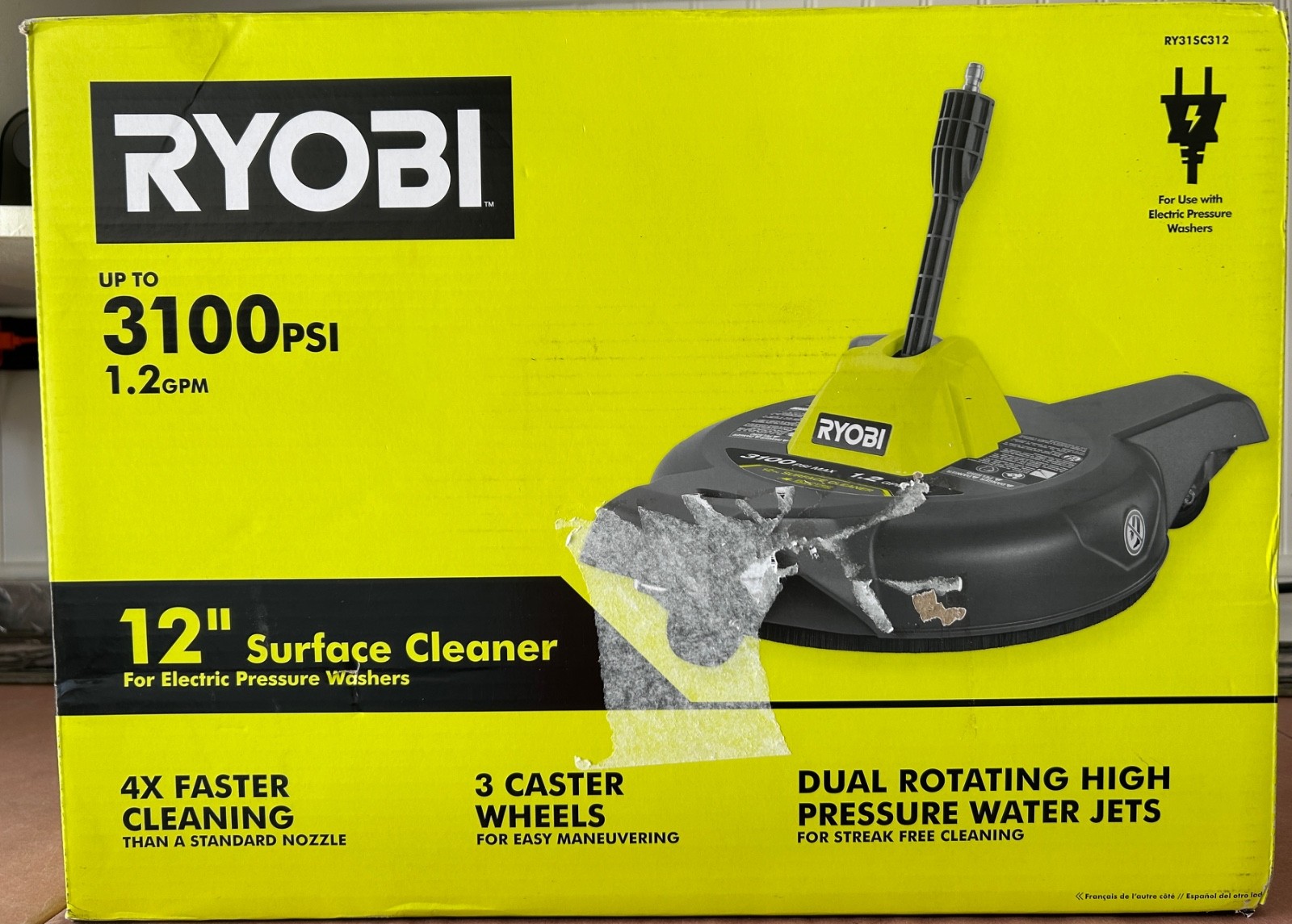 Ryobi 12″ Surface Cleaner New Unopened Box For 3100 psi Electric Pressure Washer