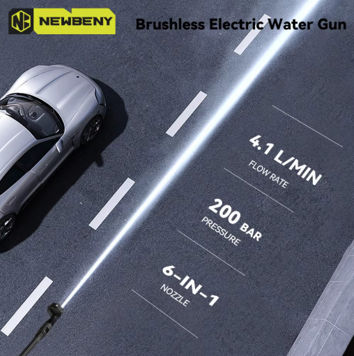 NEWBENY 200Bar Brushless High Pressure Car Washer Gun 6 in 1 Electric Garden Was