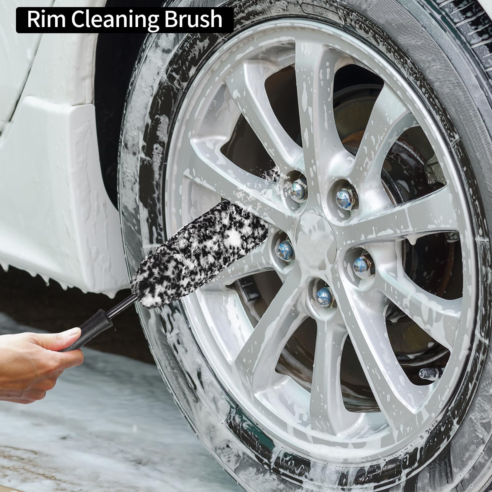 Bendable Wheel Brush Kits Soft Microfiber Cleaner Large, Black