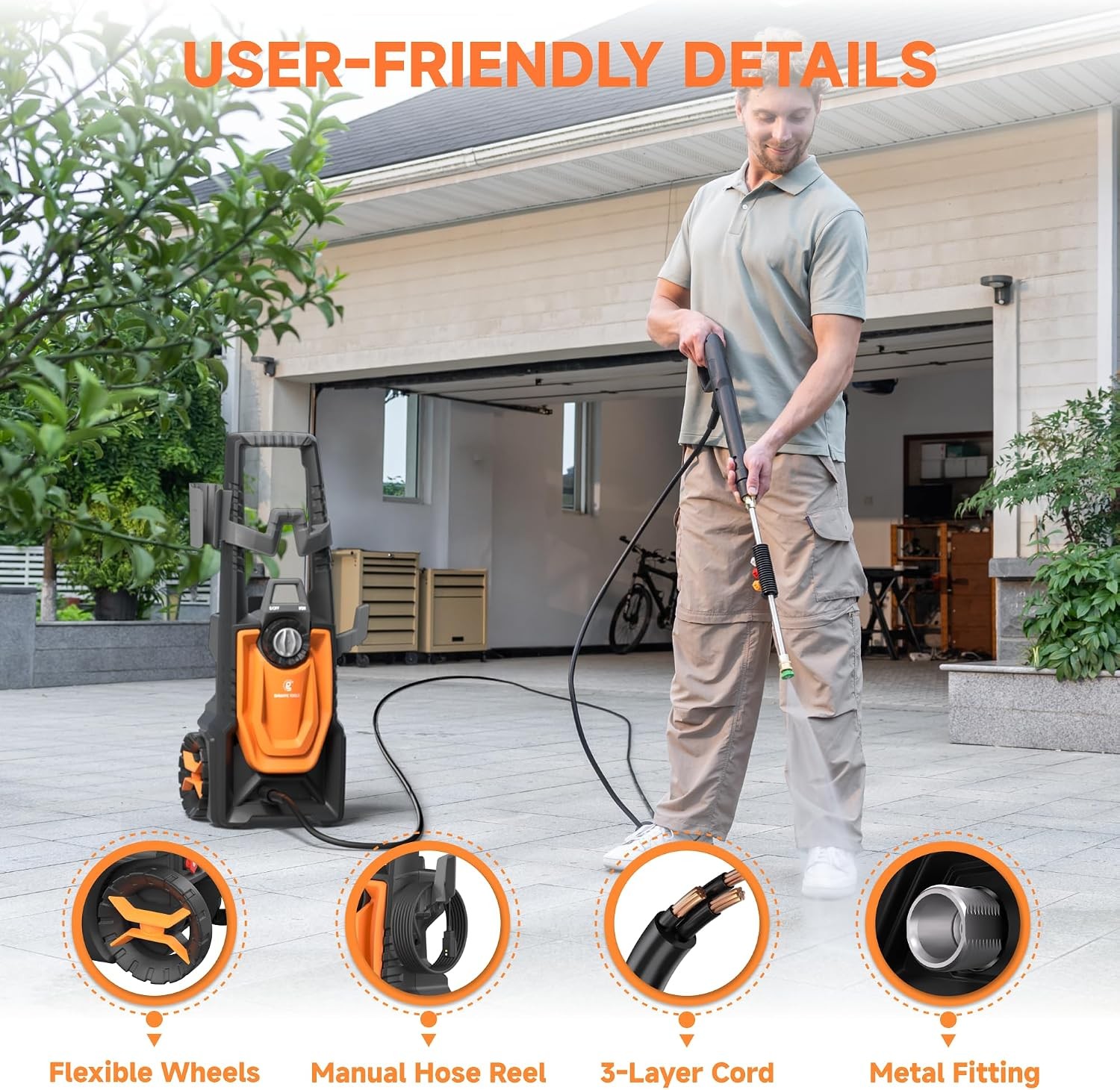 Giraffe Tools Pressure Washer Max 2400 PSI 2.3 GPM Electric