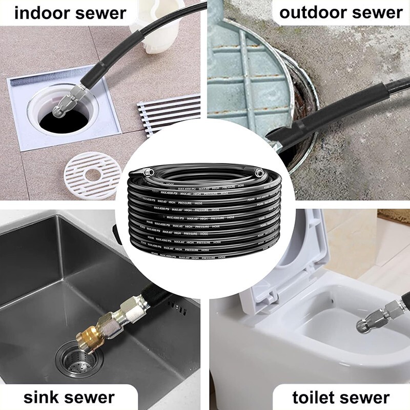 POHIR 100FT Pressure Washer Hose 1/4″ 4000PSI Sewer Jetter Nozzles Hose Kit