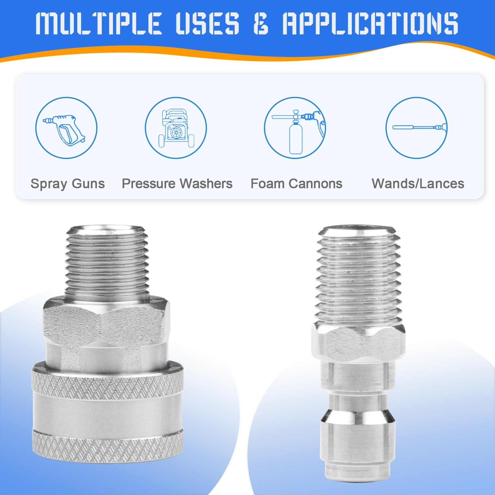 8 Pack 3/8 Inch Pressure Washer Quick Connect Fittings Pressure Washer Couplers