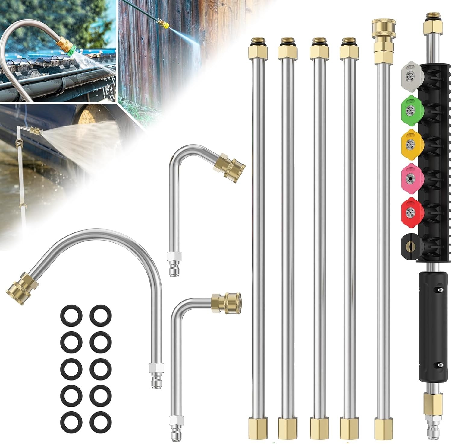 High Pressure Washer Roof Cleaner 6pcs Spray Nozzle 9.5FT with Wrench 4000 psi
