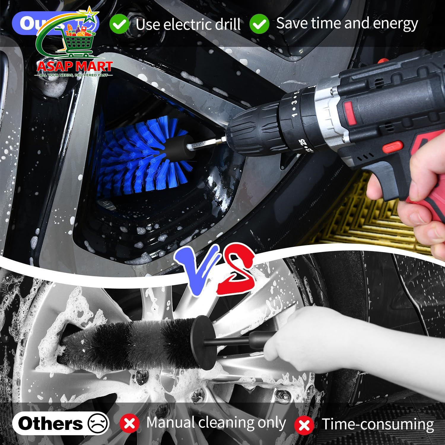 Drill Brush for Car Wheel and Bottle, Highly Dense 1/4in, 1 Pack Dark Blue