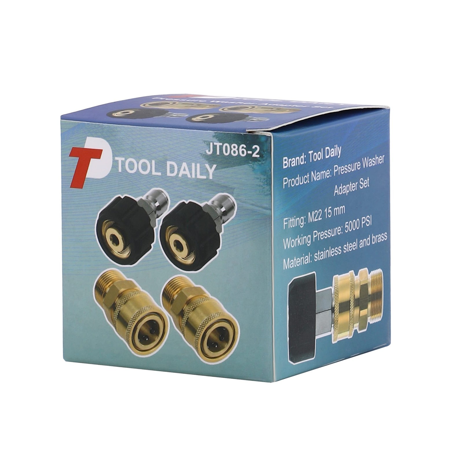 Pressure Washer Adapter Set, Quick Connect Kit, M22 15mm Female to Male Fitting,