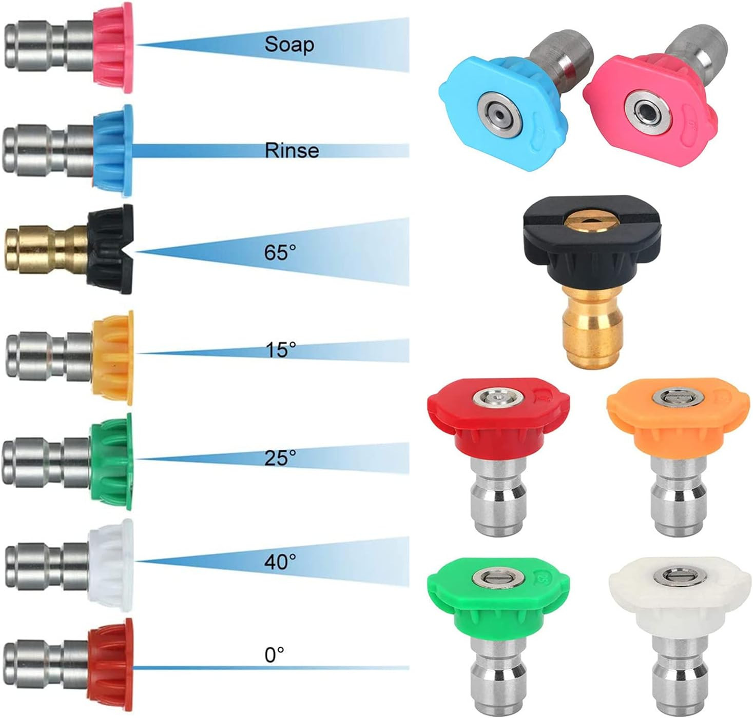 7 Pack Pressure Washer Spray Nozzle Tips Multiple Degrees, 14Inch Quick Connect,