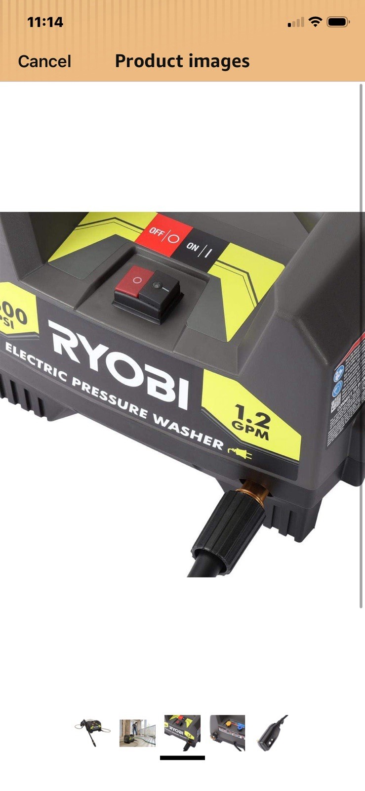 Ryobi RY141612 1600-PSI 1.2-GPM Electric Pressure Washer With 3 Tips