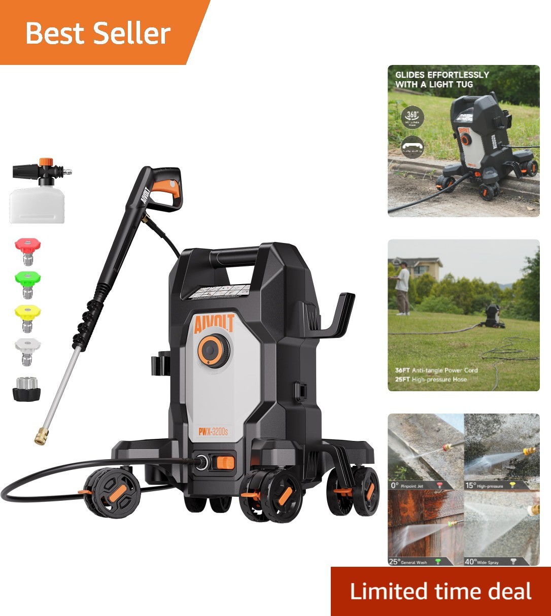 All-in-One Electric Pressure Washer 4800 PSI – 4 Quick-Connect Nozzles & Brushes