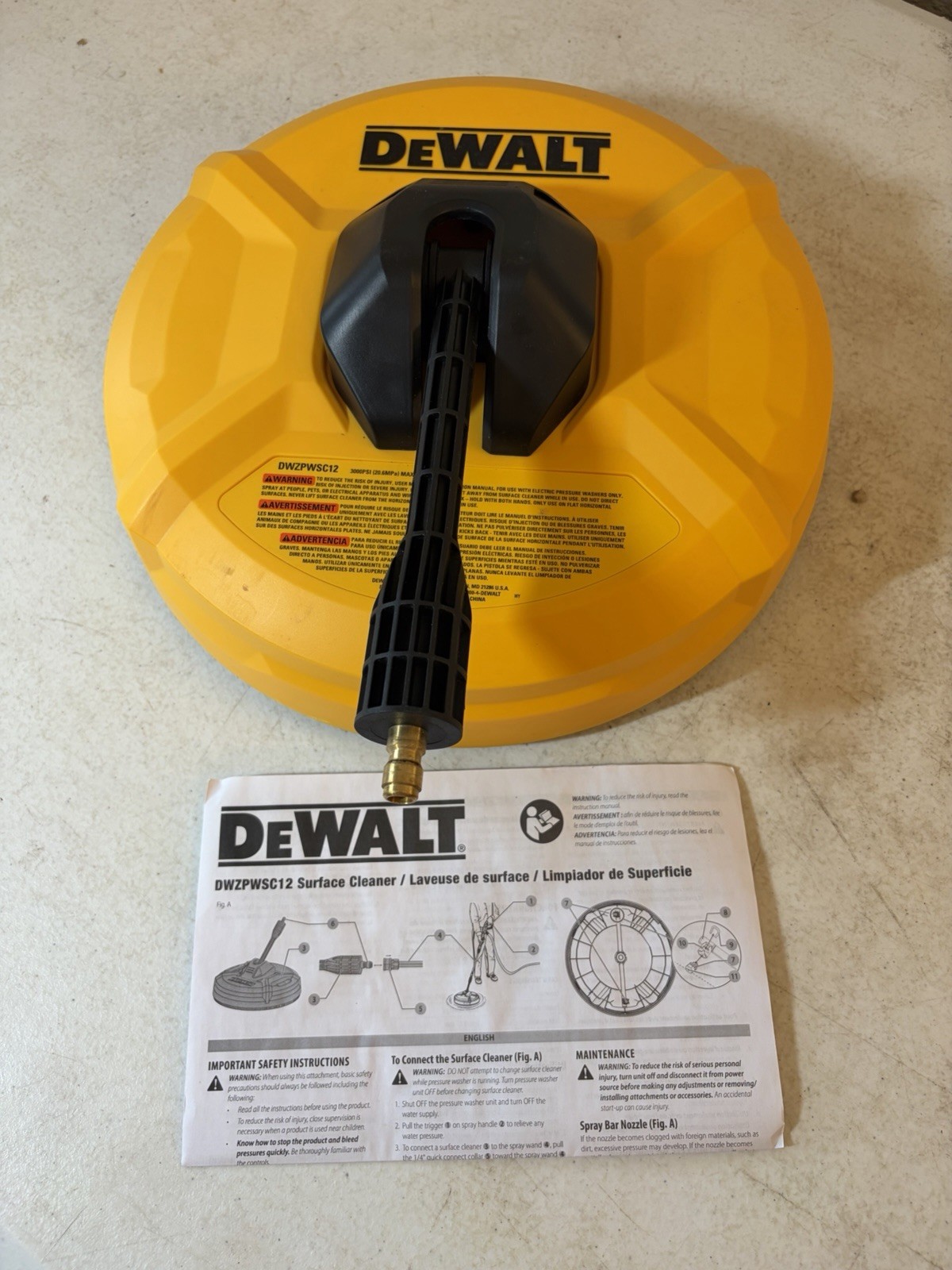 DEWALT 12 in. Rotating Surface Cleaner Pressure Washer Attachment DWZPWSC12