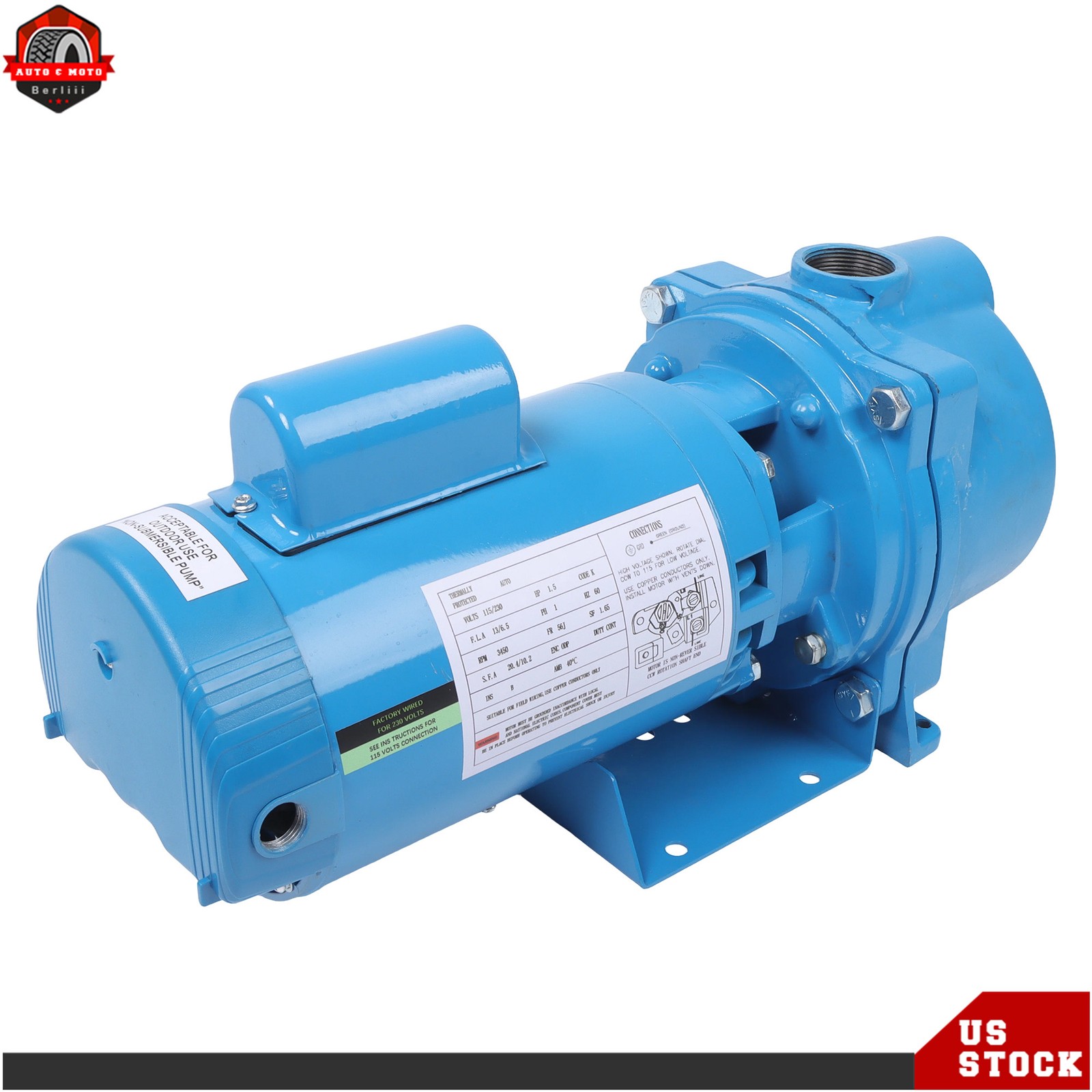 Water Well Irrigation Sprinkler Pump 115/230Volt GT15 Self-Priming Centrifugal
