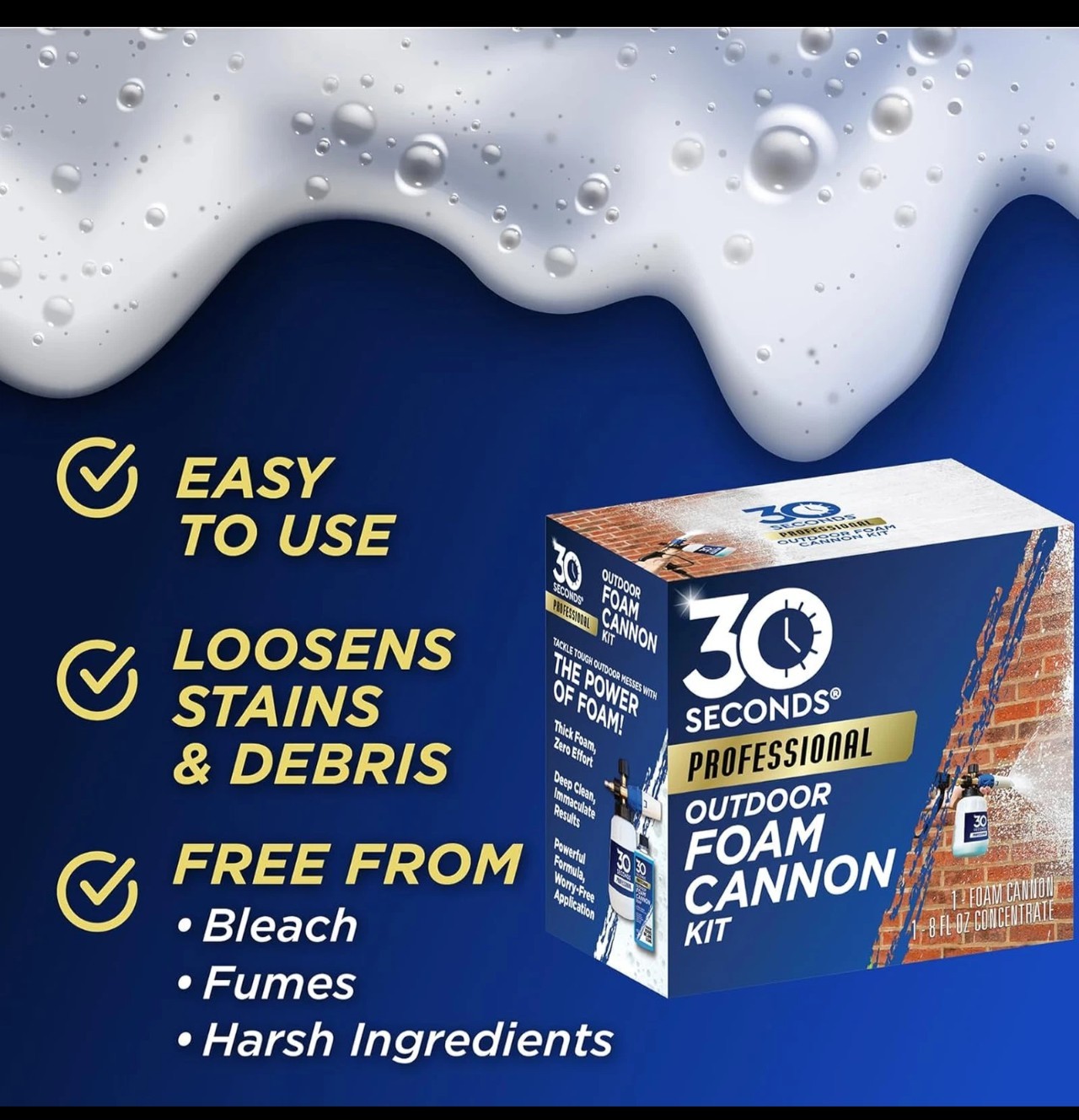 30 SECONDS Foam Cannon Kit Pressure Washer Sprayer + 8oz Soap Outdoor Cleaner