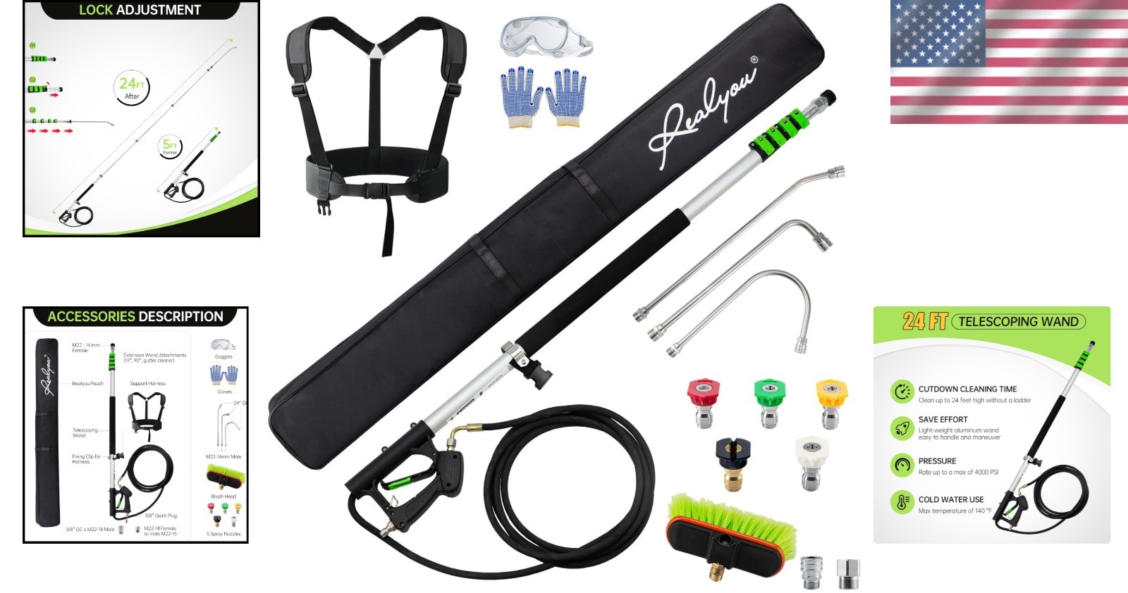 Telescoping Pressure Washer Wand 24 Feet Compatible with 4000 PSI Power Washers