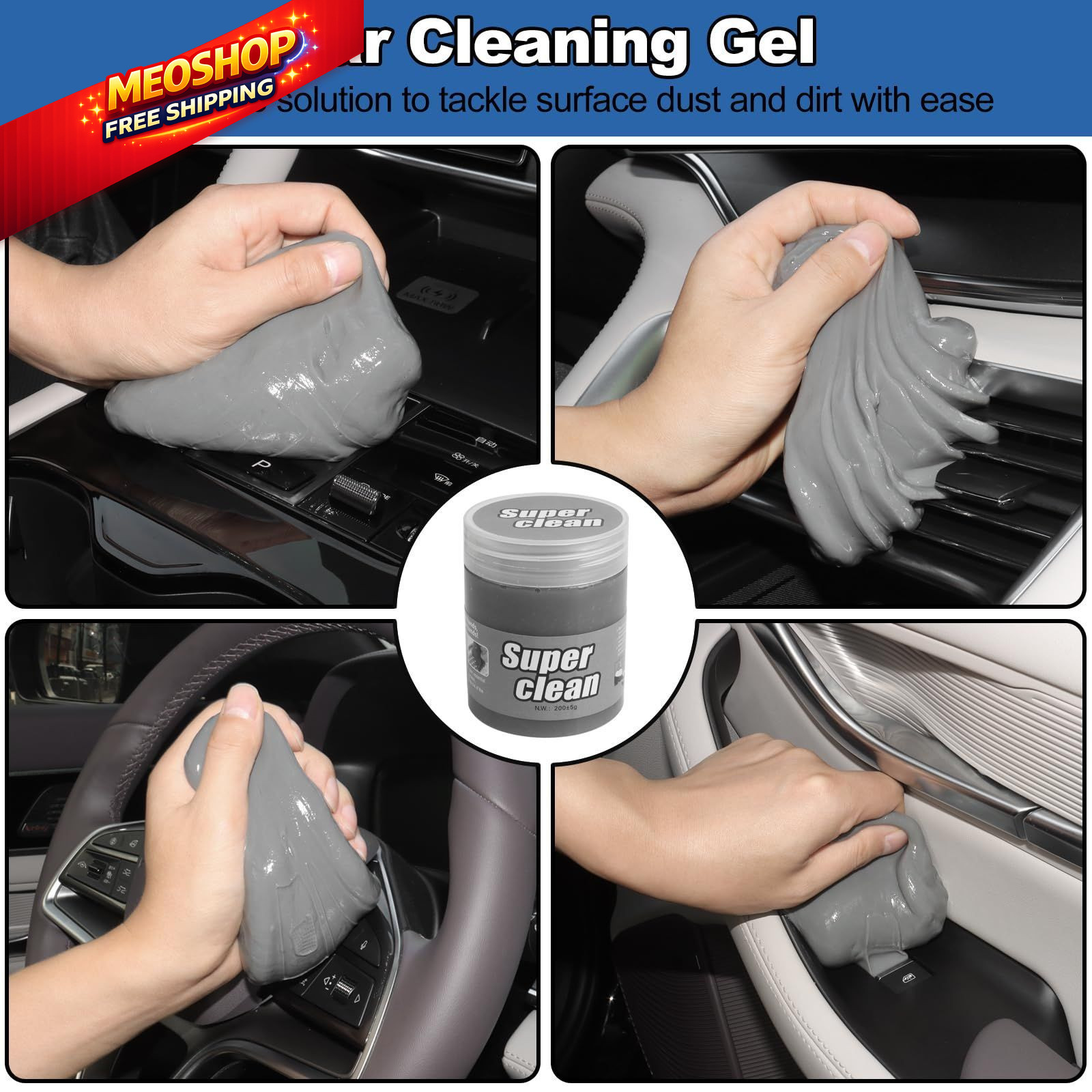 NIKCOSMK Windshield Cleaner Tool, 14Pcs Car Cleaning Kit – Interior Black