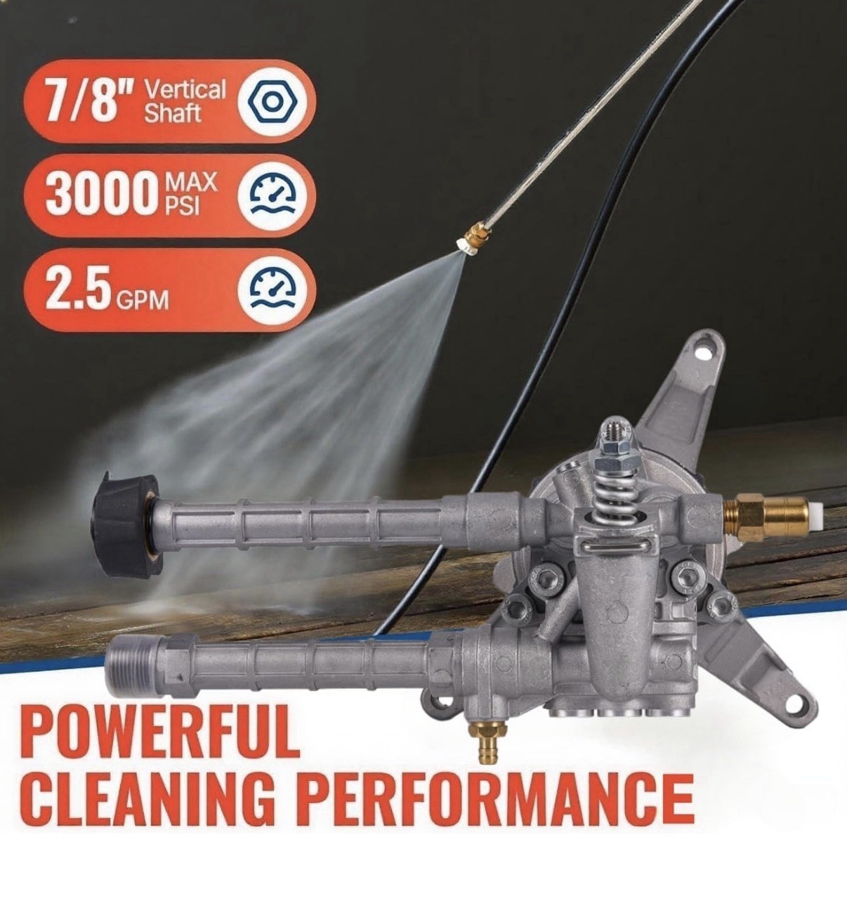 7/8″ Shaft Vertical Pressure Washer Pump 2600-3000 PSI @2.5 GPM & Power Wash